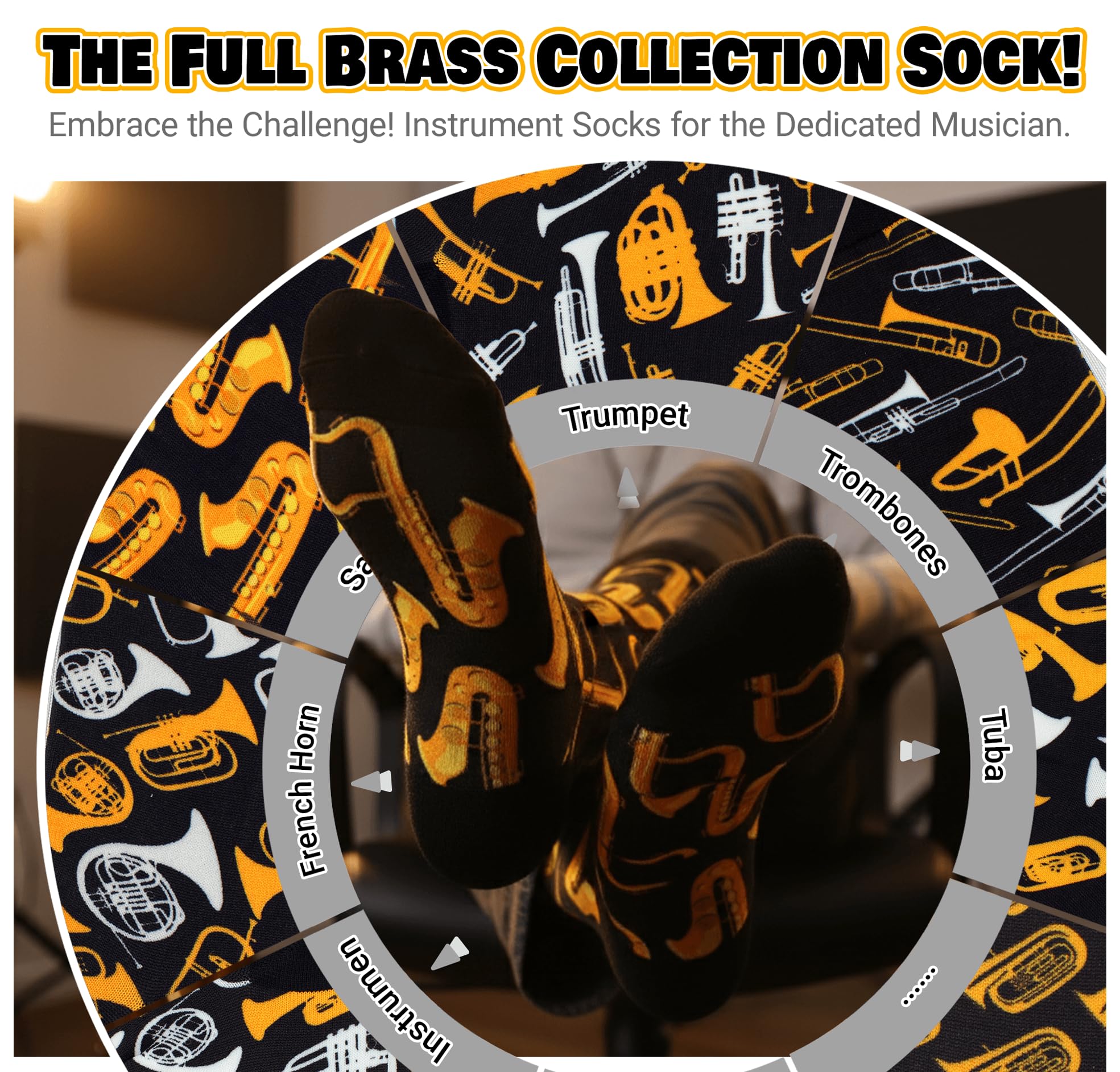 Music Instruments Socks for Men Women, Novelty Socks Gift for Musicians & Music Lovers