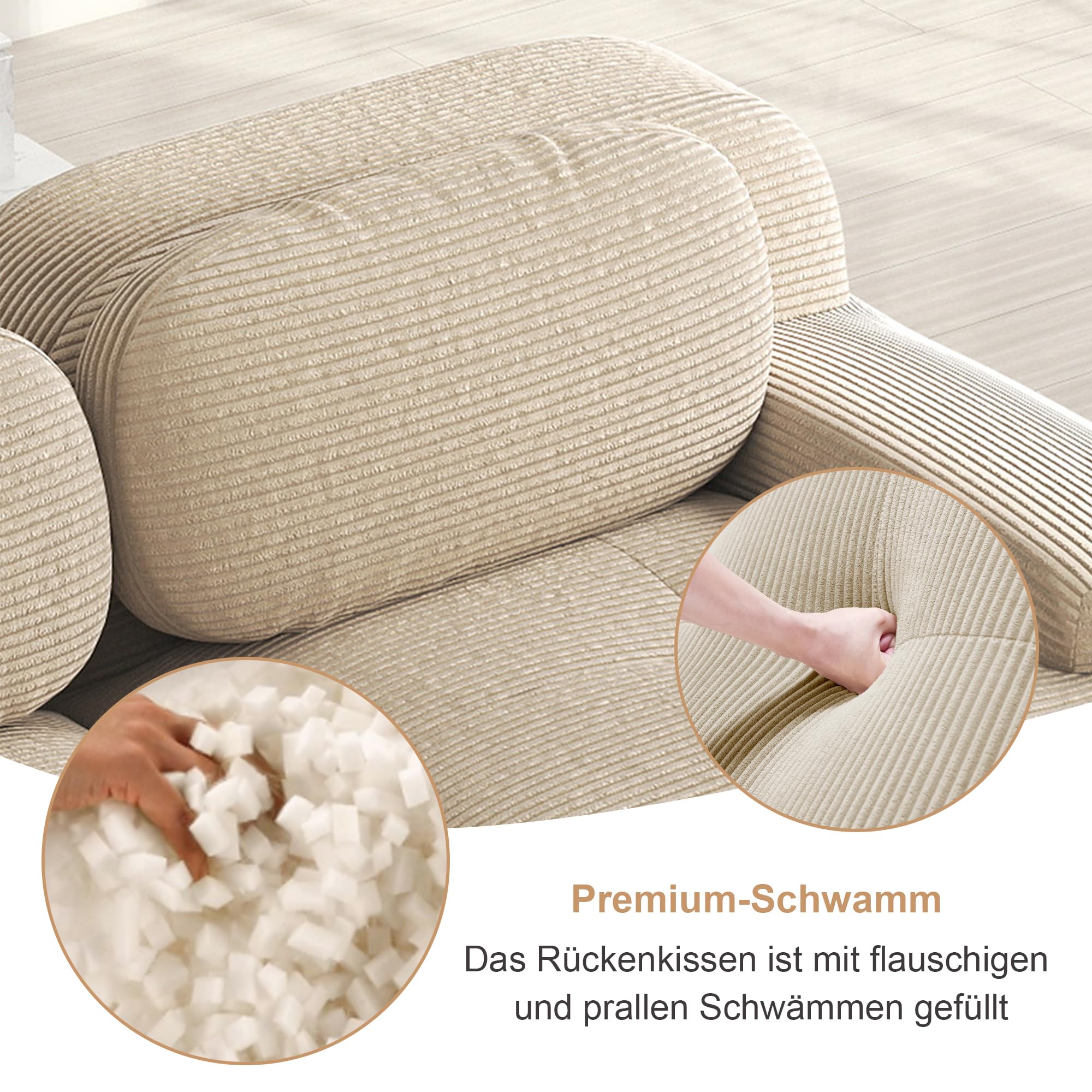 Bladez Moderno divano modulare a 3 posti, divano angolare a forma di U con ottomano, imbottitura 32D, altamente elastica, antiscivolo e adatta agli animali domestici, con braccioli larghi per