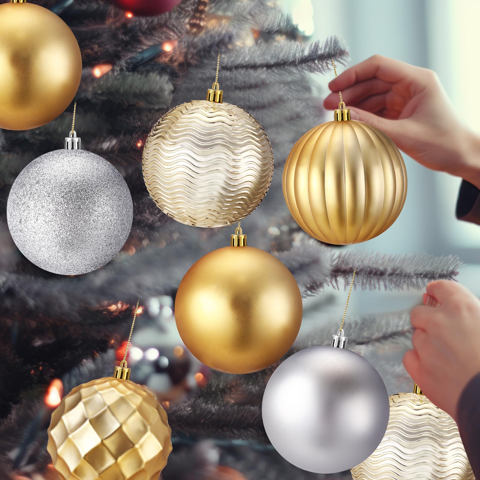 Syhood Juego de 12 adornos de bolas de Navidad de 4 pulgadas, inastillables, bolas de plástico para decoración de árbol de Navidad, bolas colgantes para árbol de Navidad, vacaciones, boda, fiesta