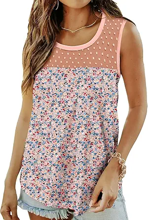 KISSMODA Womens Flora Print Tank Tops Ribbed Summer Shirt Sleeveless Summer Casual Women Blouses(S-3XL)