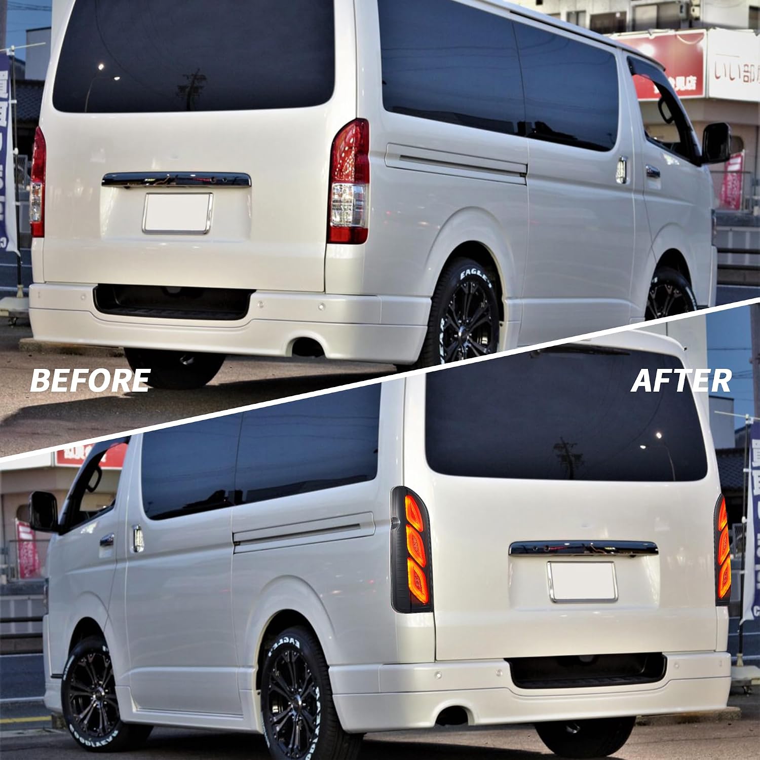 VLAND LED Tail Lights Compatible with Hiace 2005-2018 H200 5th Gen Rear Lamp Assembly w/Animation DRL Smoked, Driver & Passenger Sides