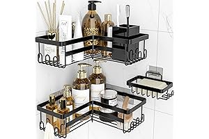 StorageRight Corner Shower Caddy, 3-Pack Adhesive Bathroom Accessories with Soap Holder