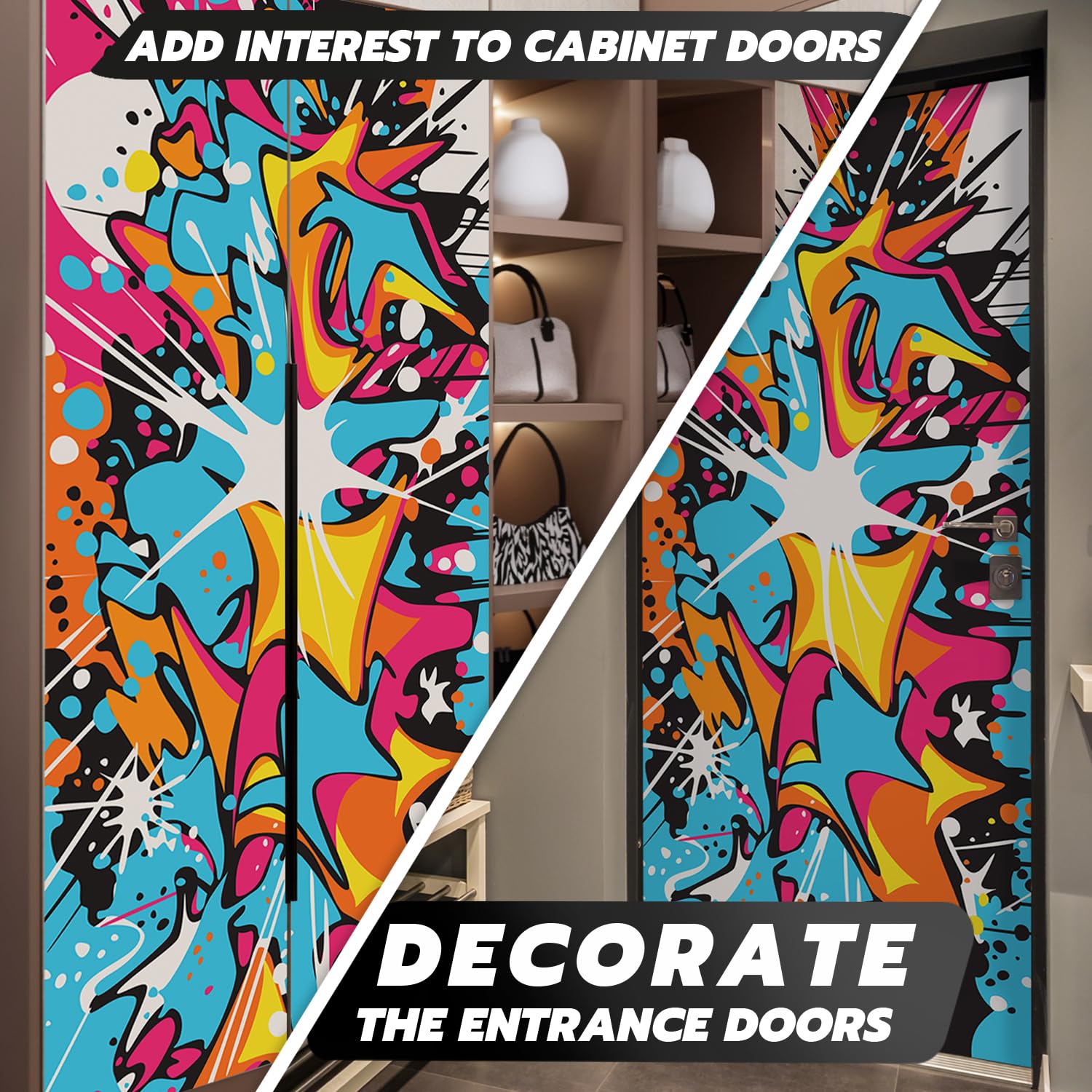 Alwayspon 56 x 163 cm Graffiti Art vinile adesivo frigo Wrap Peel and Stick Frigo Stickers Covers Skins, rimovibile Frigorifero Murale Decalcomania per cucina Home Decor