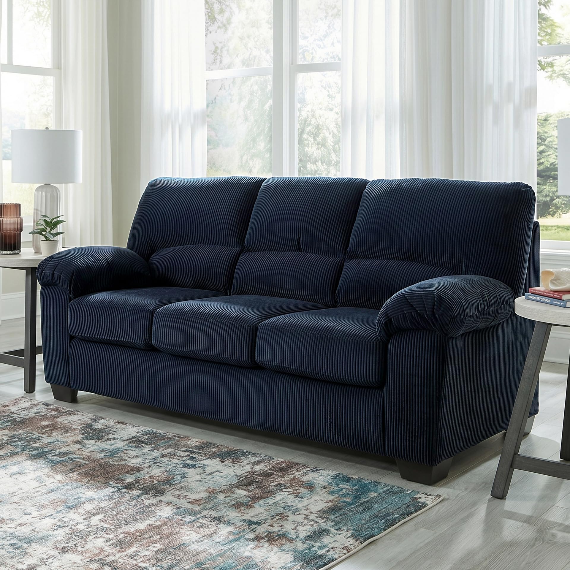 Best High Back Sofa Picks for 2026 4 Signature Design by Ashley Sofa, 83-in Navy Corduroy, Anti-Sag Platform — product photo