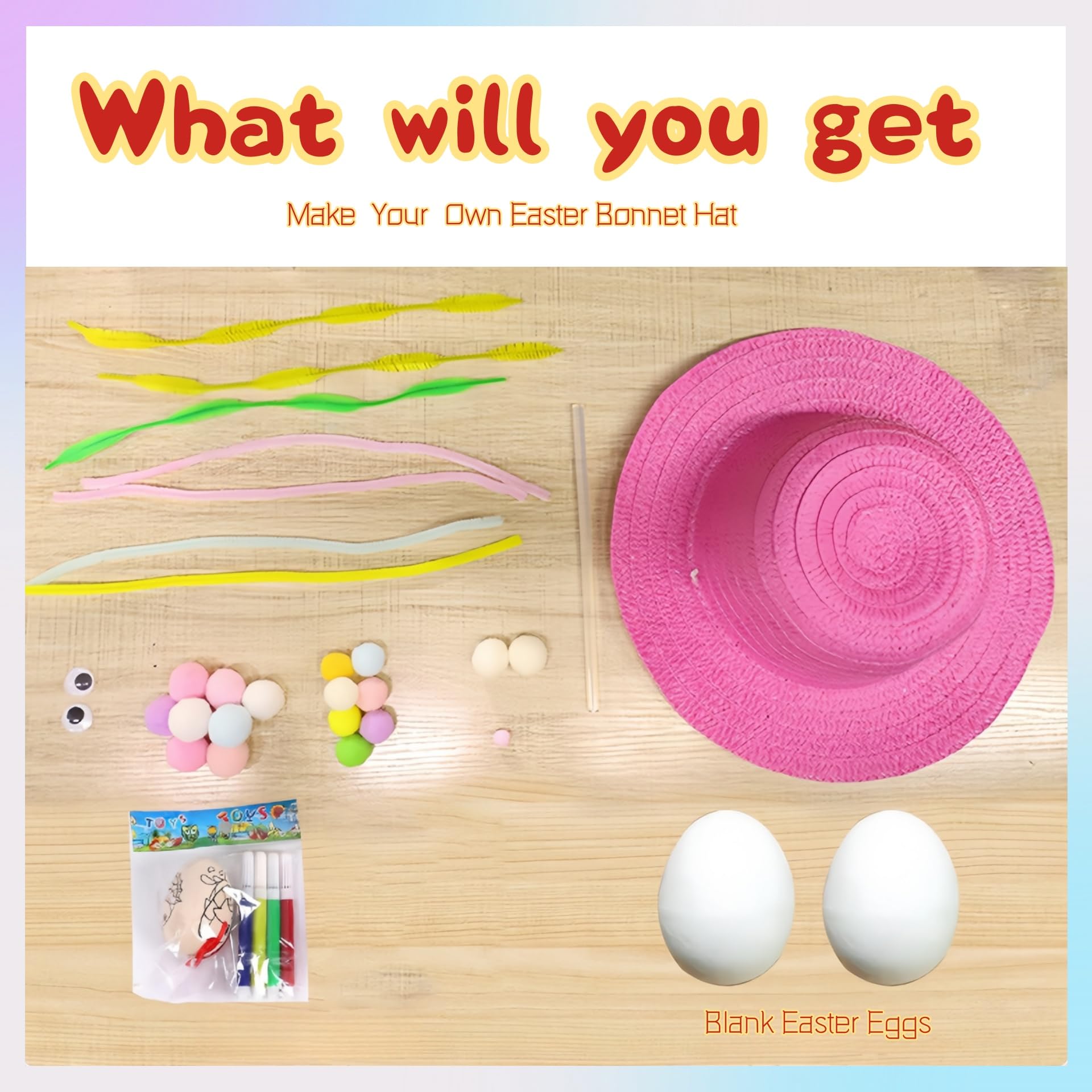 Mienocol Orange Easter Bonnet Kit,DIY Handmade Hat for Kids Boys Girls Gifts,Make Your Own Bonnet Hat Craft Set including Bunny Eggs Decorations DIY Handmade Game for Easter Party Kindergarten Favors - Image 3