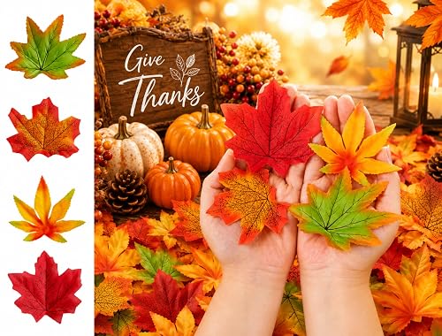 Fall Fake Leaves Maple Leaf Autumn Decor for Thanksgiving 200Pcs