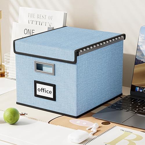 Miniatura 2 de Caja organizadora de archivos Huolewa con tapa, organizador de carpetas de archivos plegable para almacenamiento de documentos de oficina, caja de