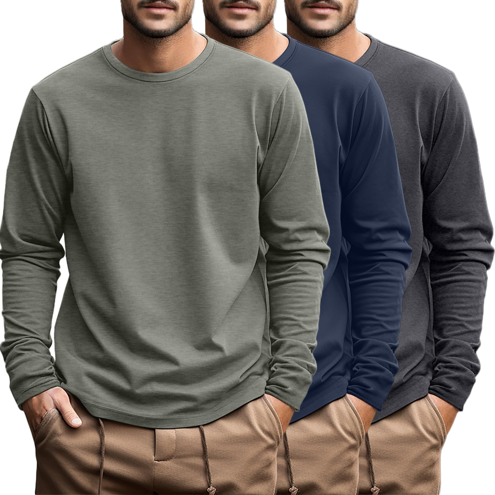 3 Pack Mens Big and Tall Cotton Knit Long Sleeve Shirts