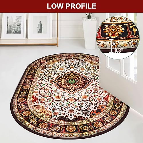 Miniatura 4 de Alfombra pequeña de 2 x 3 pies, alfombra lavable de lana sintética, alfombra de entrada, alfombra ovalada suave de pelo corto, alfombra naranja para