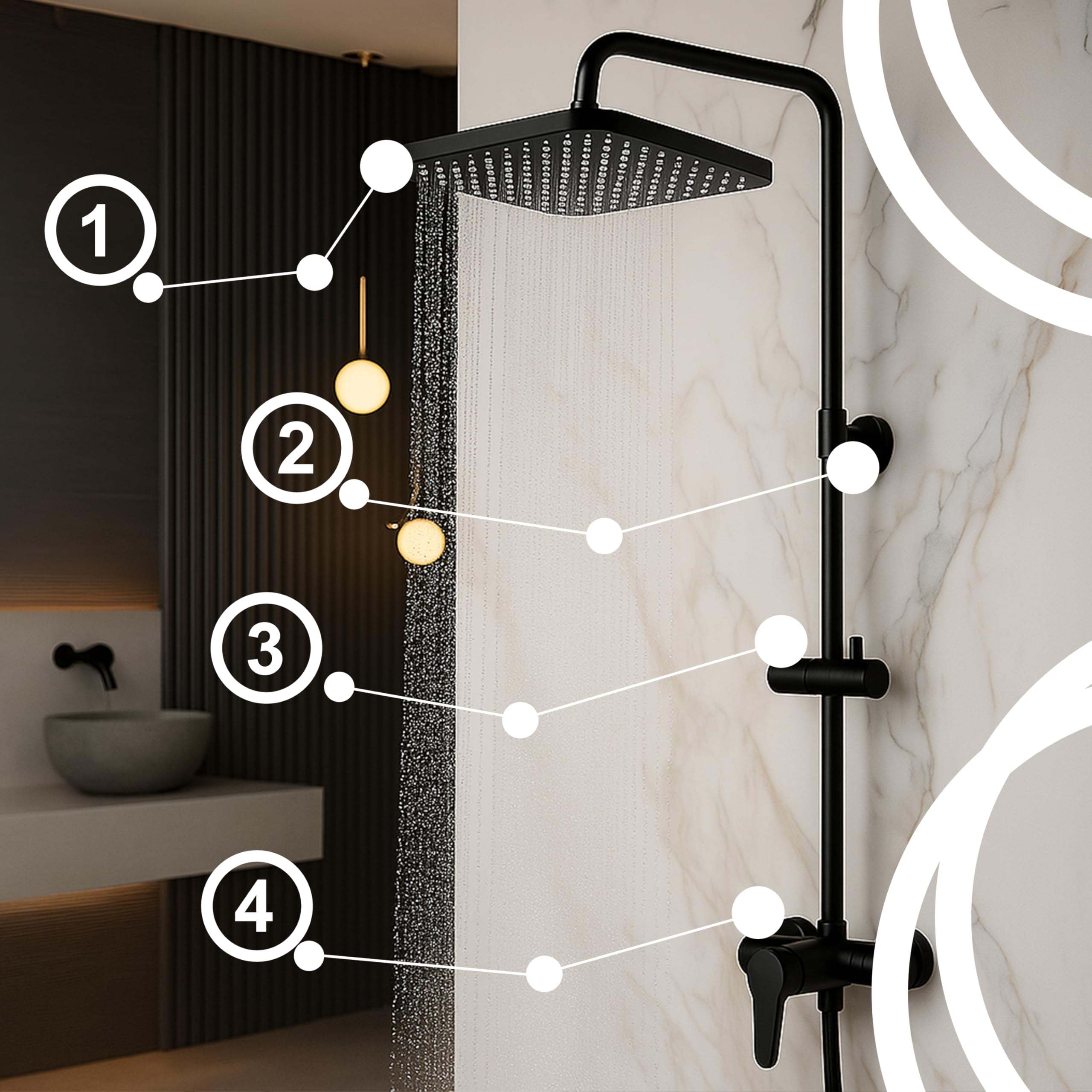 Retoo Duschset mit Regendusche und Handbrause – Edelstahl Duschsystem höhenverstellbar, verschiedene Strahlarten, wassersparend, Anti-Kalk, Chrom, Komplettset für Badezimmer