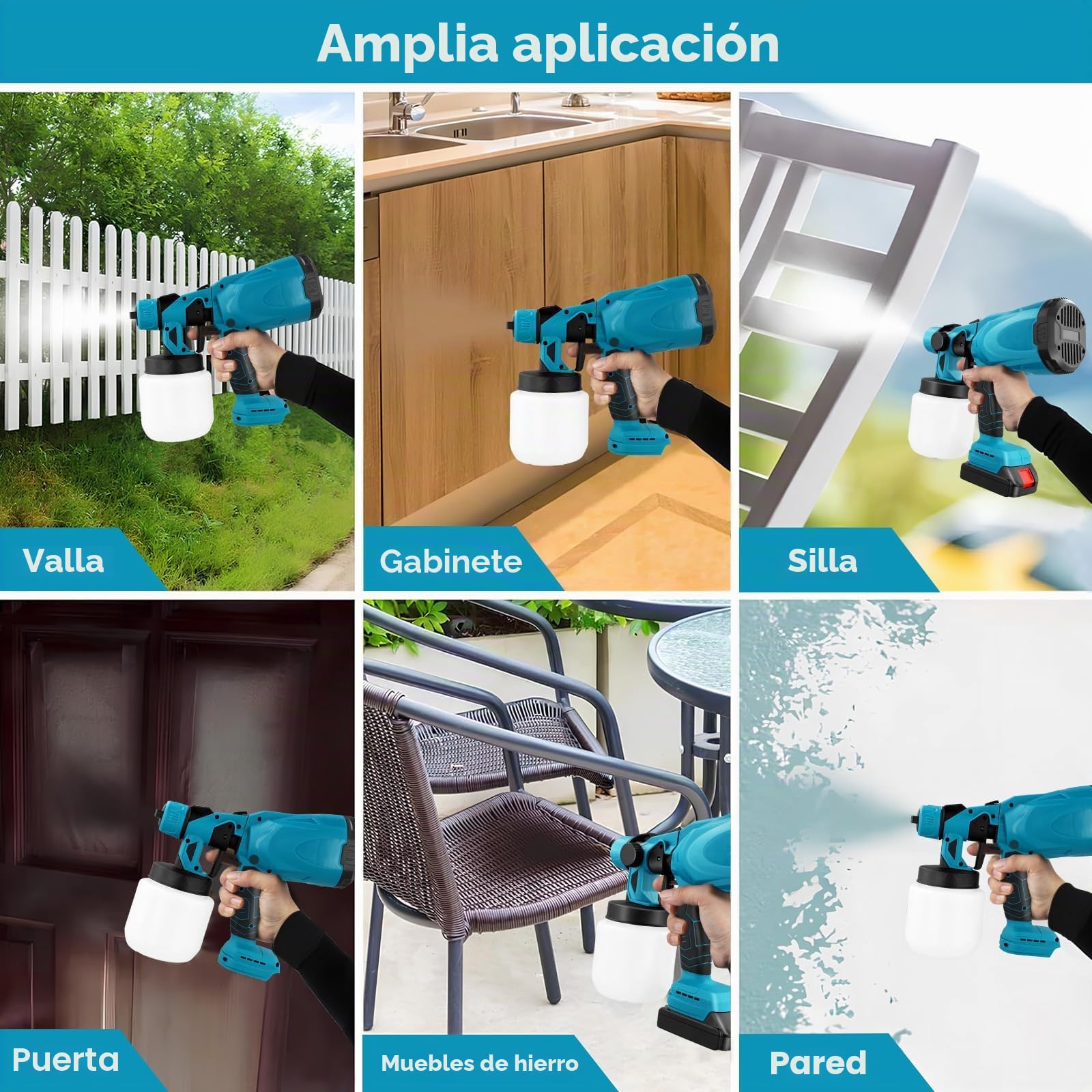 Towwoo Sistema de pulverización de Pintura 2 x 3000 mAh Batería y Cargador, 3 boquillas, Recipiente de Pintura de 800 ml, 3 Patrones de pulverización, para Paredes, Techos, Vallas
