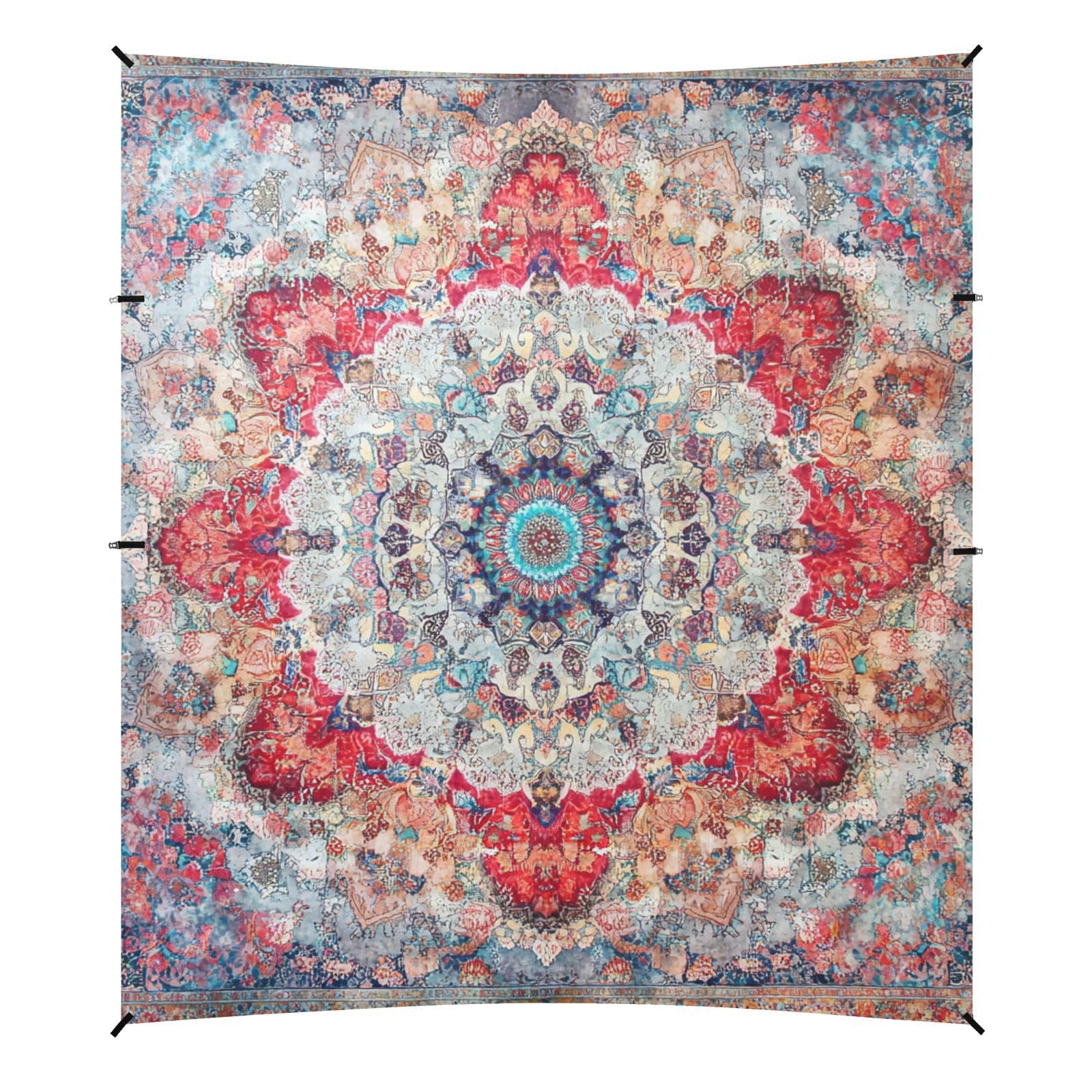 Bohemian Pattern Boho Vintage Mandala Foldable Beach Tent UPF50 Easy Setup Portable Sun Shelter with Sandbags, Sand Shovel, Poles for Family Trips, Picnics & Camping