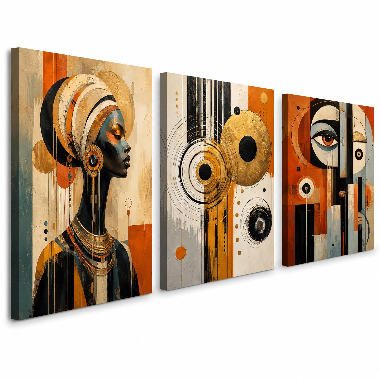 African Abstract Canvas Wall Art Set of 3, Framed 12 x 16 Inch Prints