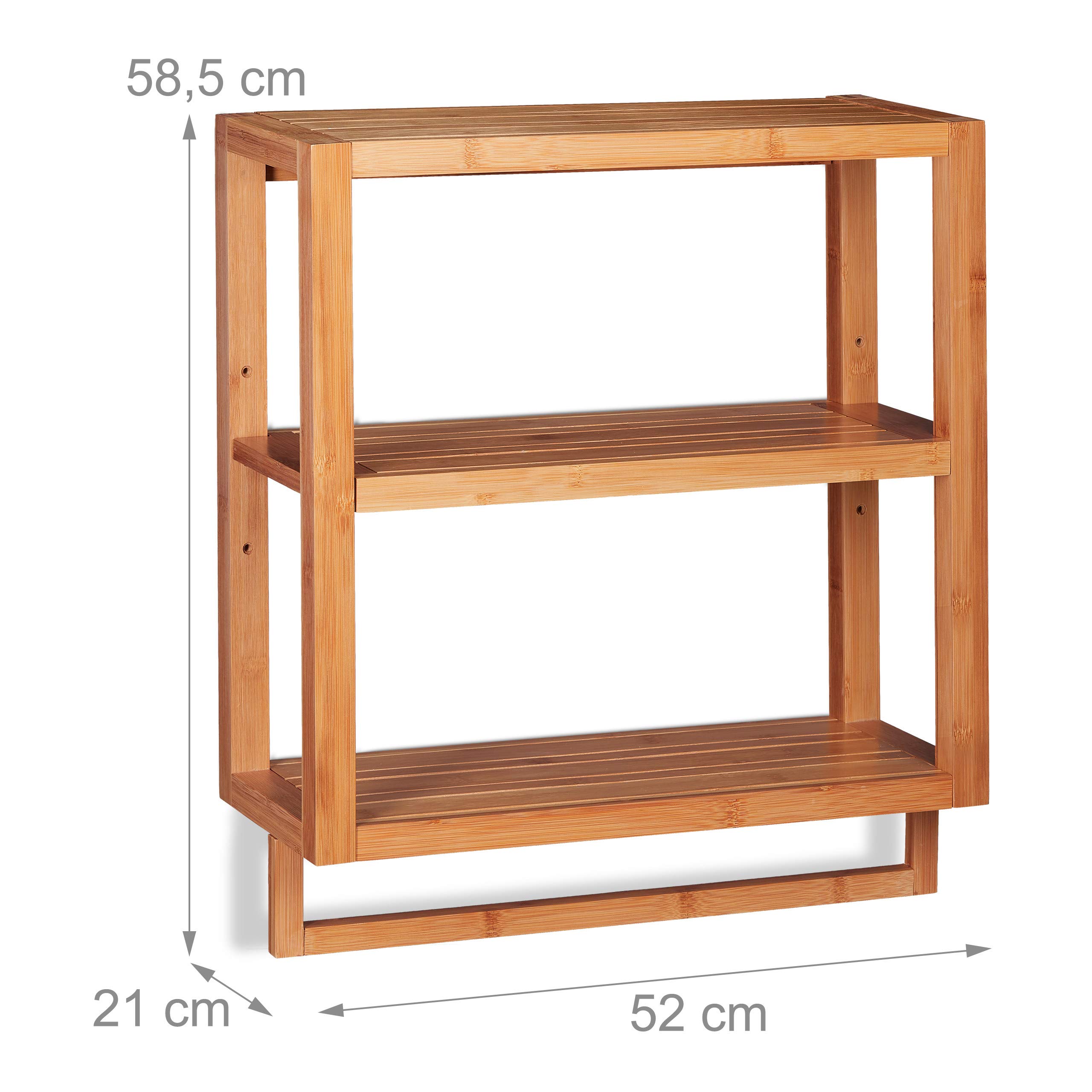Relaxdays Mensola per Doccia in Bambù, 3 Ripiani, Portasciugamani, Scaffale per Cucina & Bagno, HLP 58,5x52x21cm,legno