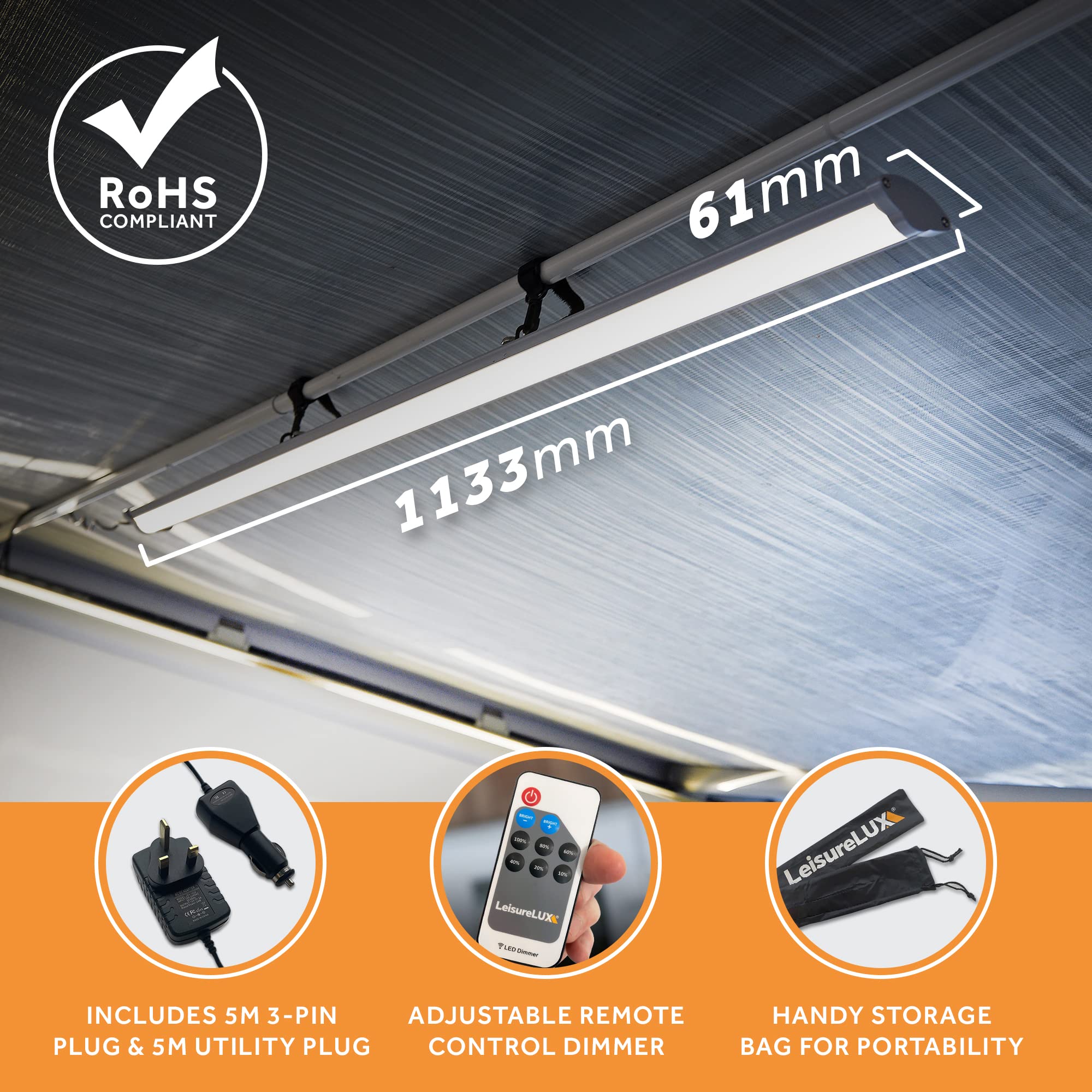 LeisureLUX Awning Light for Caravan Motorhome Campervan Camping