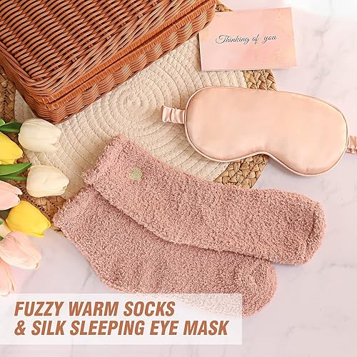 Miniatura 6 de Regalos de cumpleaños para mujeres, cesta de regalo única de feliz cumpleaños, paquete de cuidado personal, ideas de cumpleaños con manta de franela