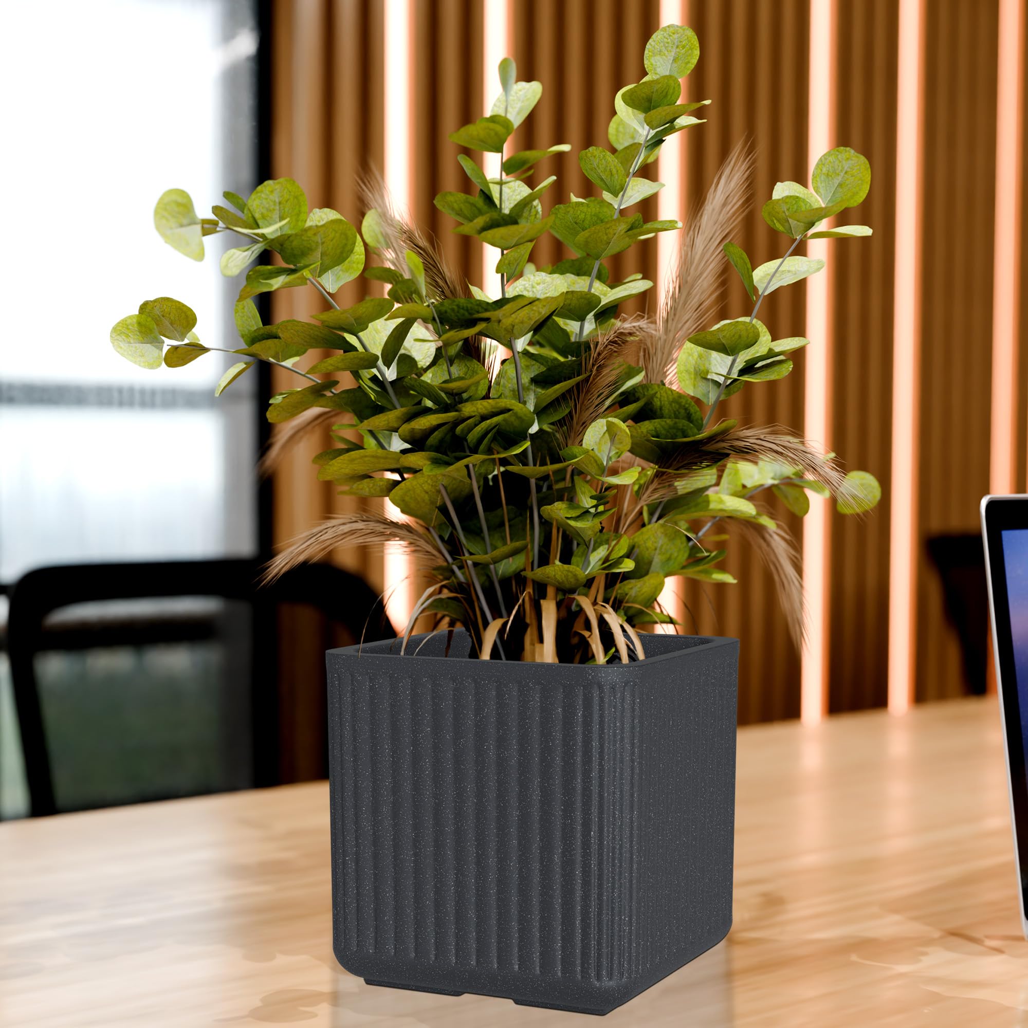 YUCCABE ITALIA Fox B KIA SQ Square Planter Pot 10 Inch Premium German Polymer Indoor Outdoor Plant Pot with Drainage Holes & Raised Base Lightweight UV Protected Flower Pot Grey-image-42