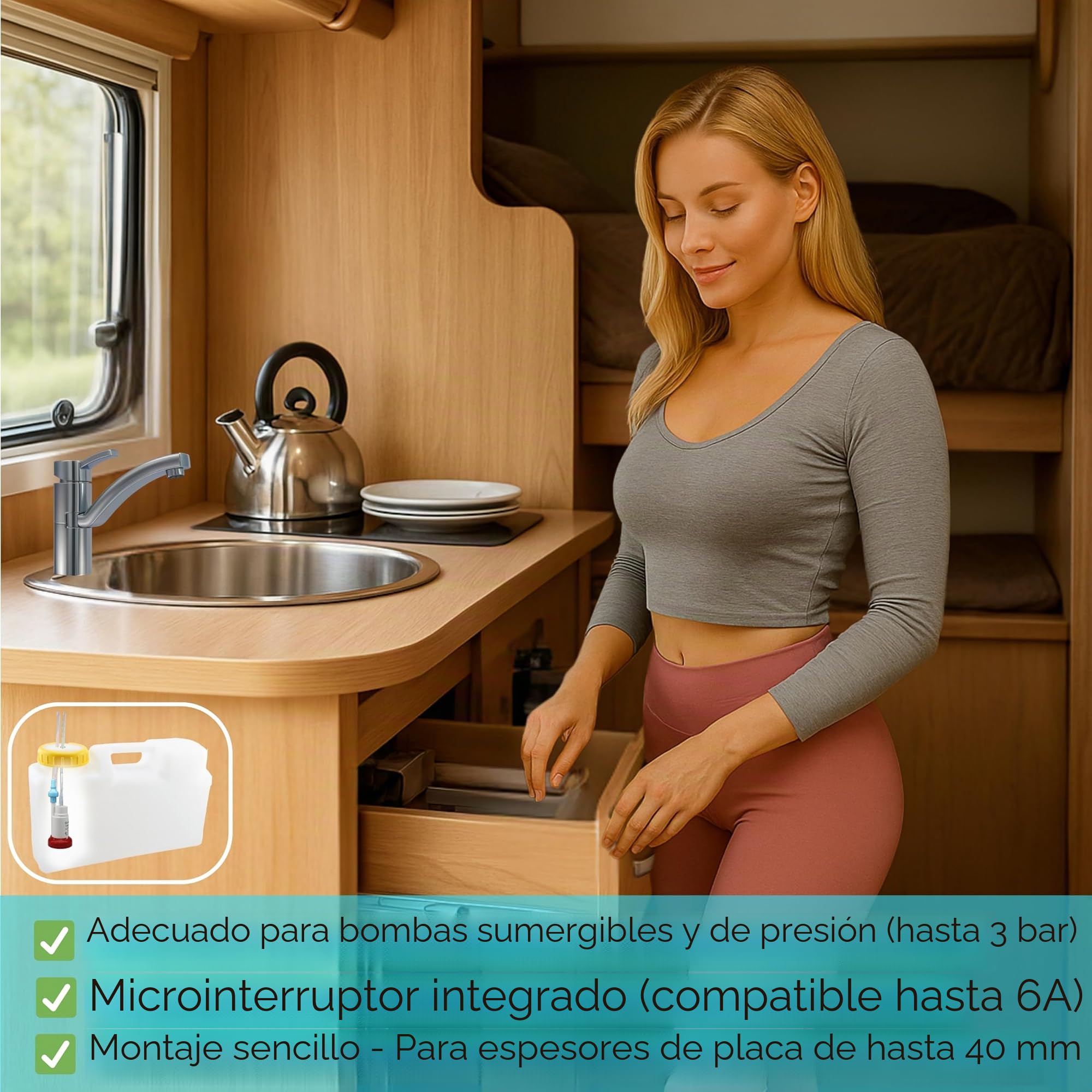 Comet Capri - Grifo monomando para autocaravana, 12 V, cromado, con microinterruptor, giratorio 90°, para caravana, camping, caravana, caravana, barco, etc