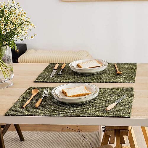 Miniatura 8 de Kevin Textile - Juego de 4 manteles individuales resistentes al calor para mesa de cocina, manteles individuales de lino lavables y duraderos (4