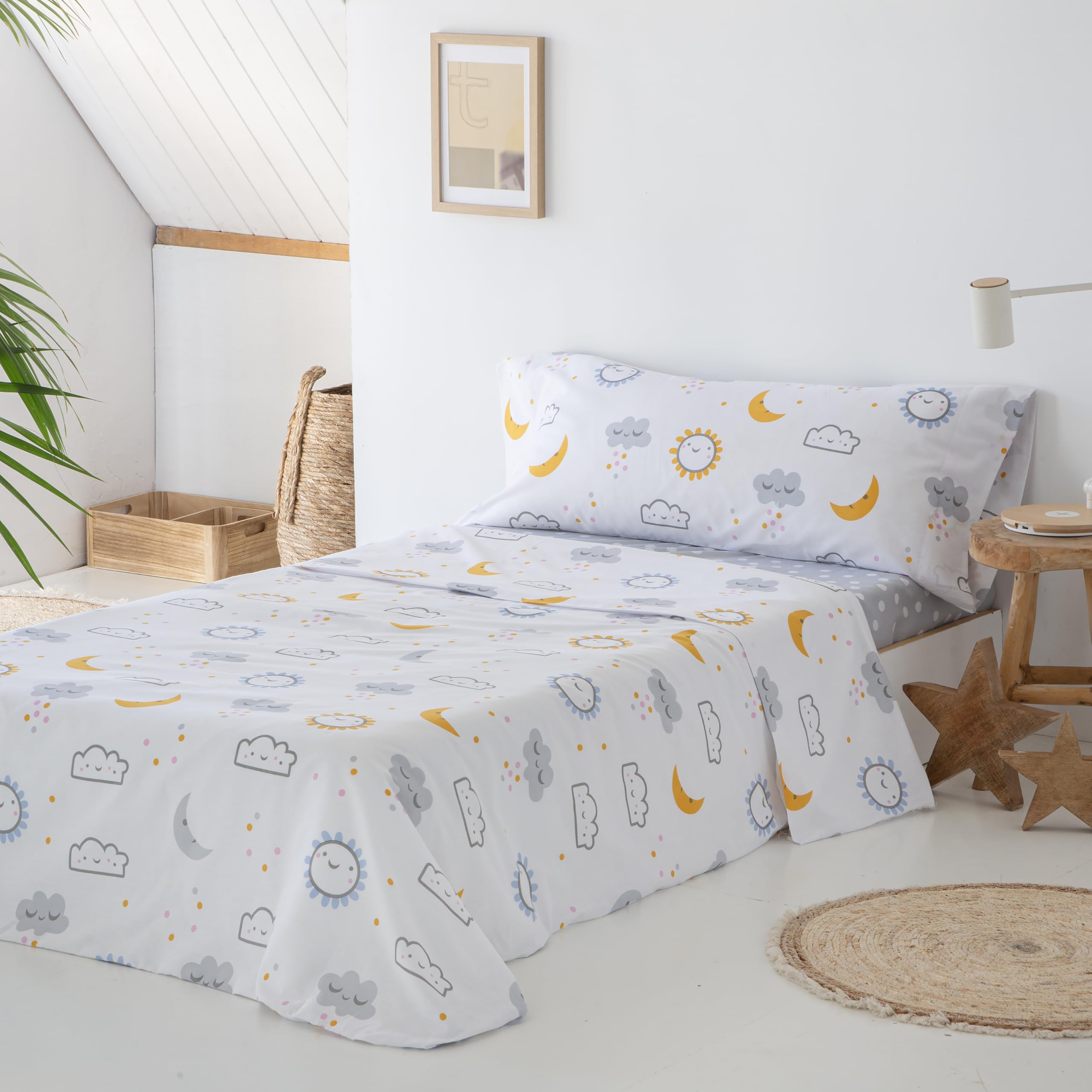 COTTON ARTean Juego de sabanas Infantil/Juvenil Diver Cama de 90 x 190/200. 50% ALGODÓN-50% Poliester. Incluye: SÁBANA ENCIMERA + 1 Funda DE Almohada + SÁBANA Bajera Ajustable. Color Gris Y Mostaza