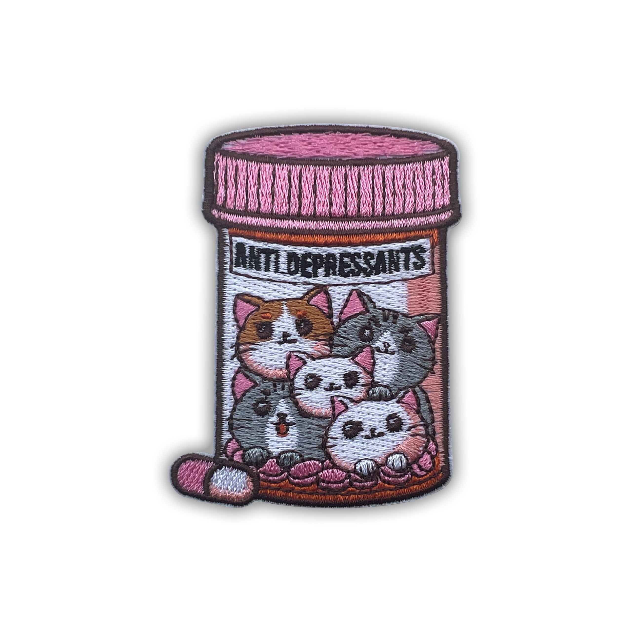 Anti-Depressant Patch, Size 3" Cute Cat Iron Patch or Sew On Patches for Backpacks Jeans Hats Clothes, Embroidery Patch, Embroidered Patch, Mental Health Sticker Patches, Gift for Cat Lovers
