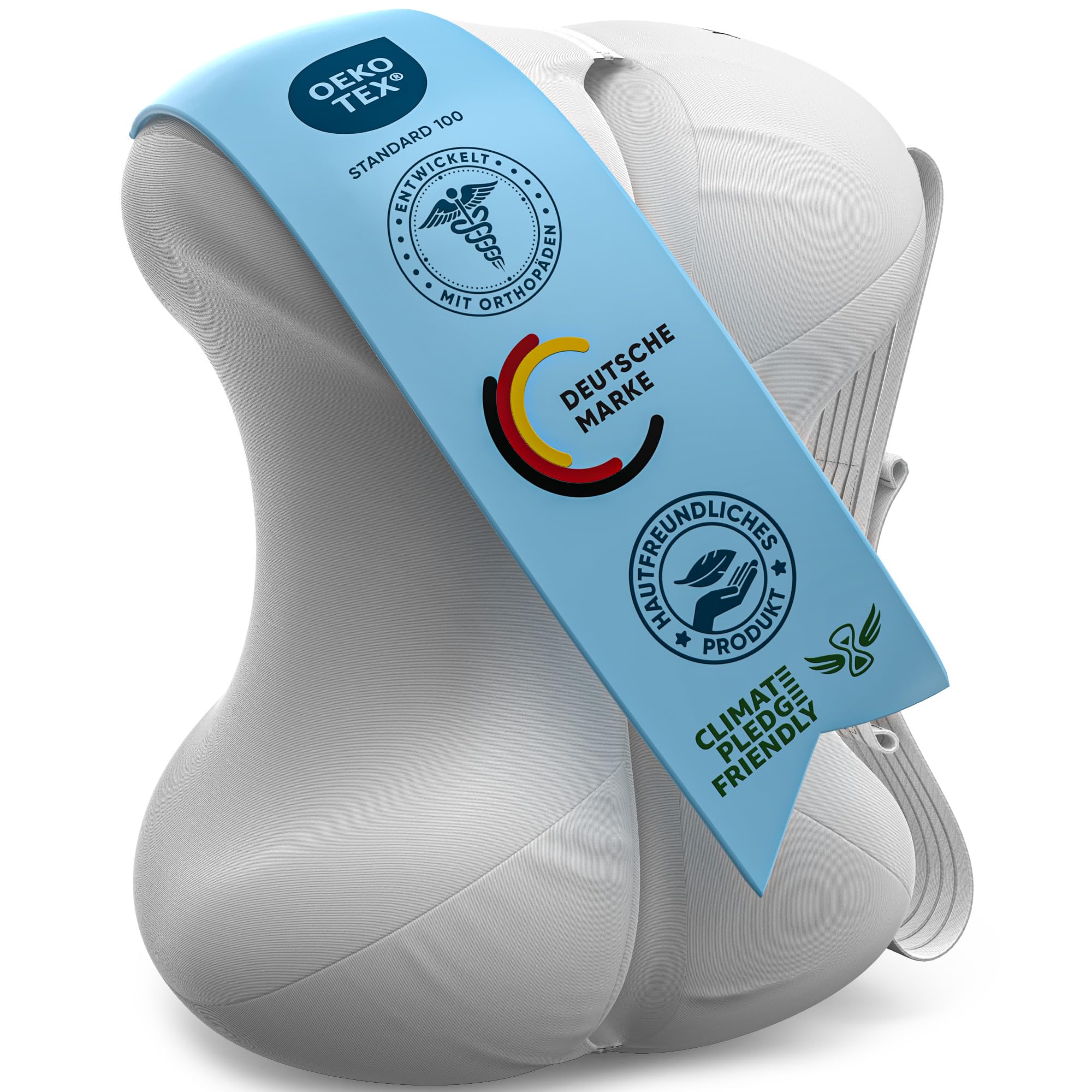 Healthfix Kniekissen für Seitenschläfer, orthopädisches Beinkissen zum Schlafen mit Gurt, 2-teilig aus Memory Foam, kühlender waschbarer Bezug (Weiß)