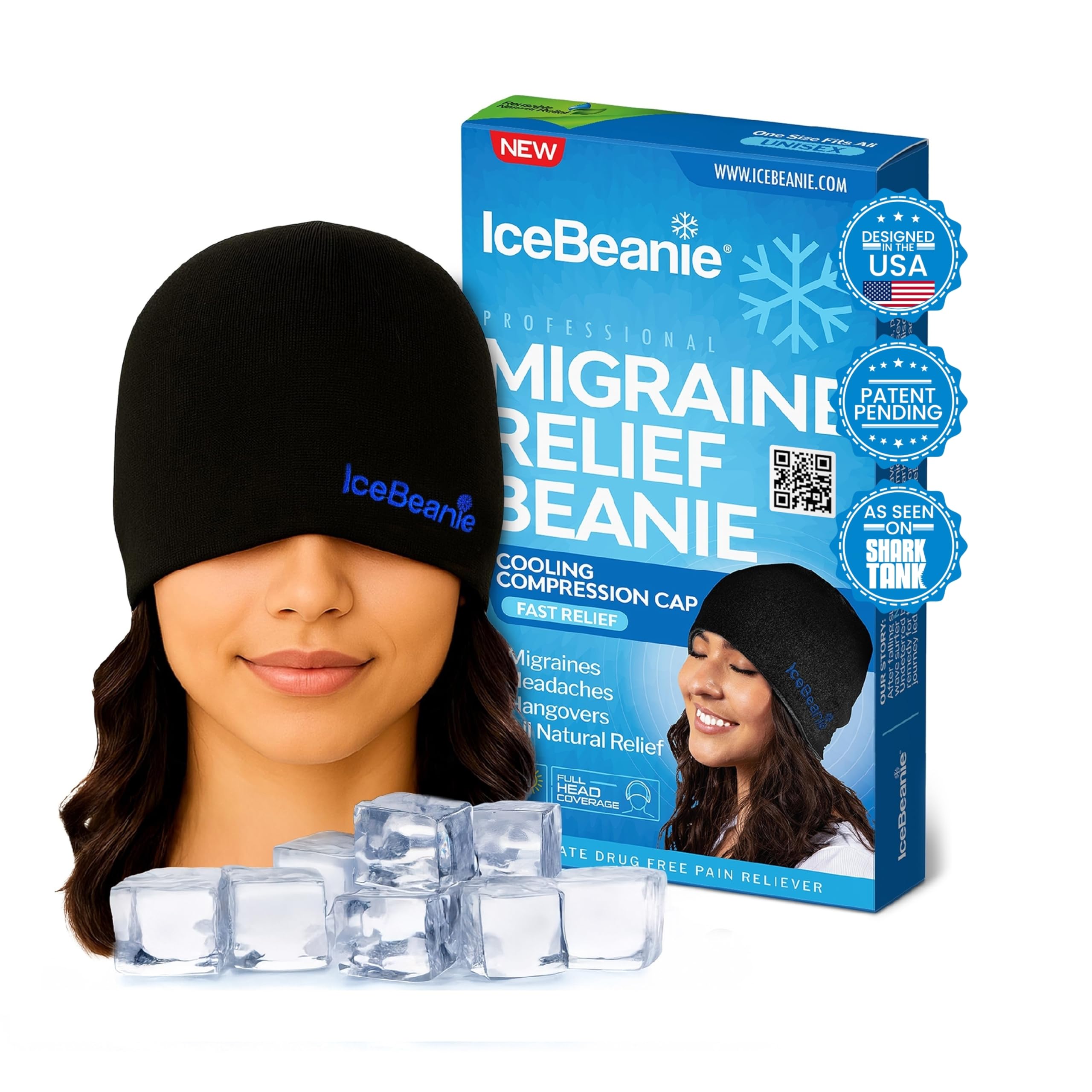 IceBeanie Migraine Relief Cap, As Seen on Shark Tank, Soft & Stretchy Gel Tension Headache Relief Cap, Extended Cooling Hangover Ice Hat, Odorless Cold Head Ice Pack Wrap, Headache Hat Migraine Mask