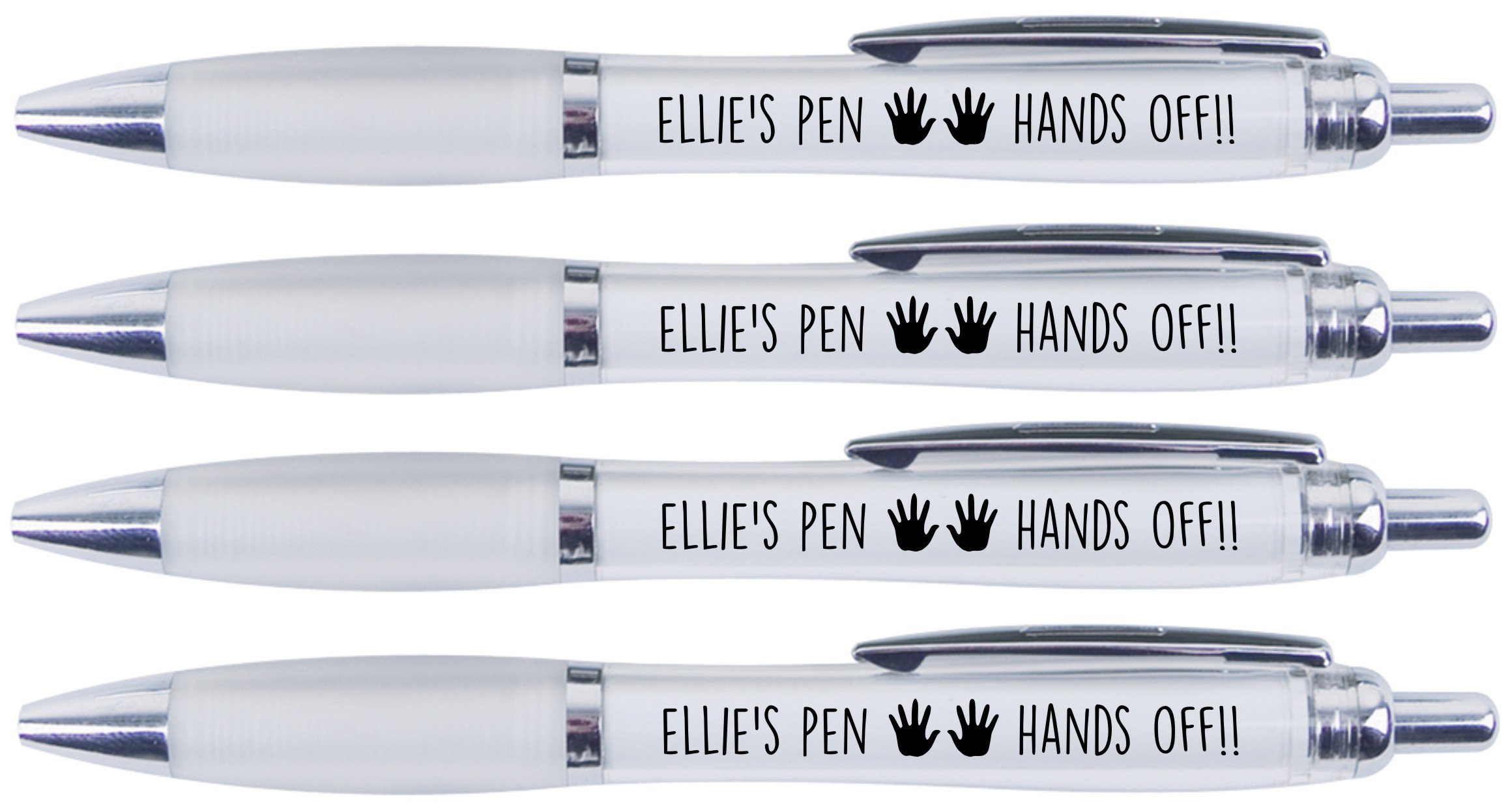 ELLIE'S PEN HANDS OFF!!, 4 PRINTED PENS FOR ELLIE