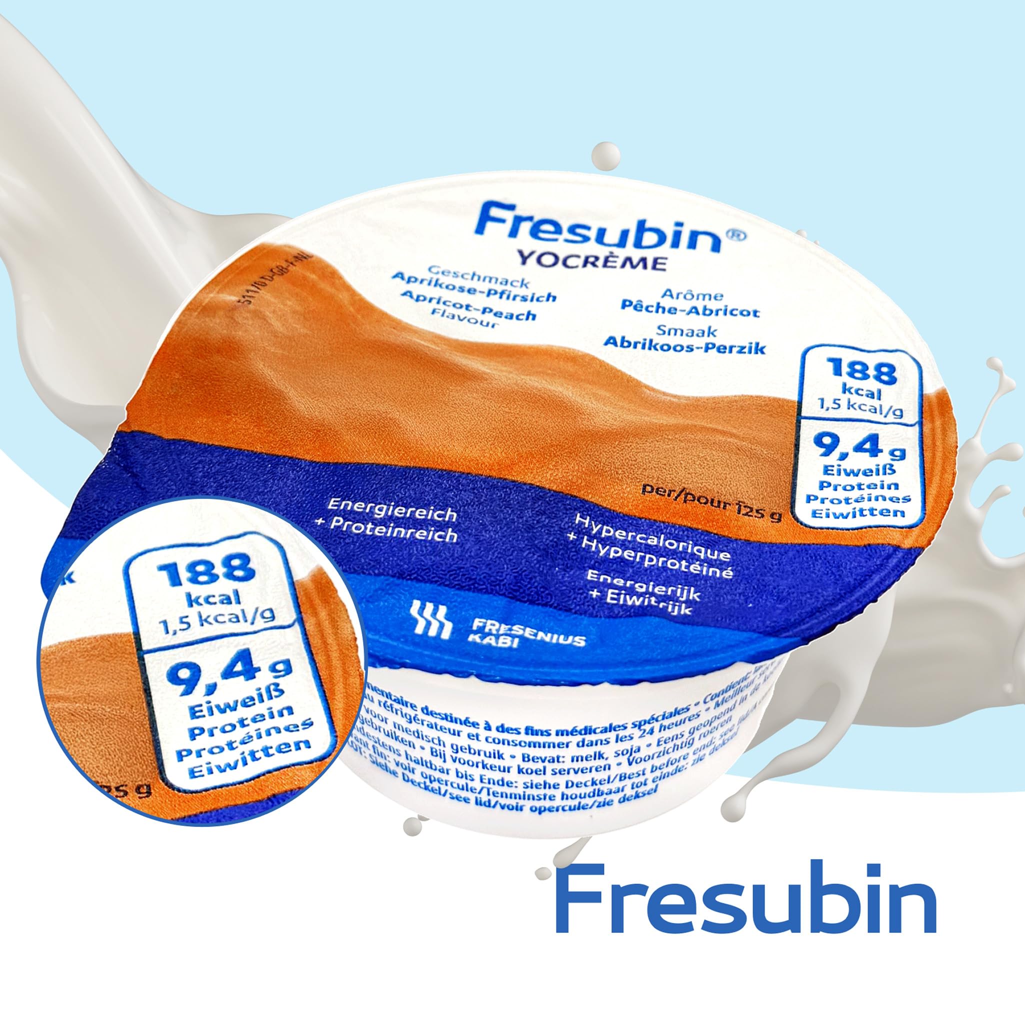 Fresubin YO Creme Aprikose-Pfirsich im Becher 24x125g - Hochkalorische Creme mit joghurt-frischem Aprikose-Pfirsich Geschmack zum Löffeln von Fresenius Kabi, 188 kcal pro Becher (125 g) (24er Pack)