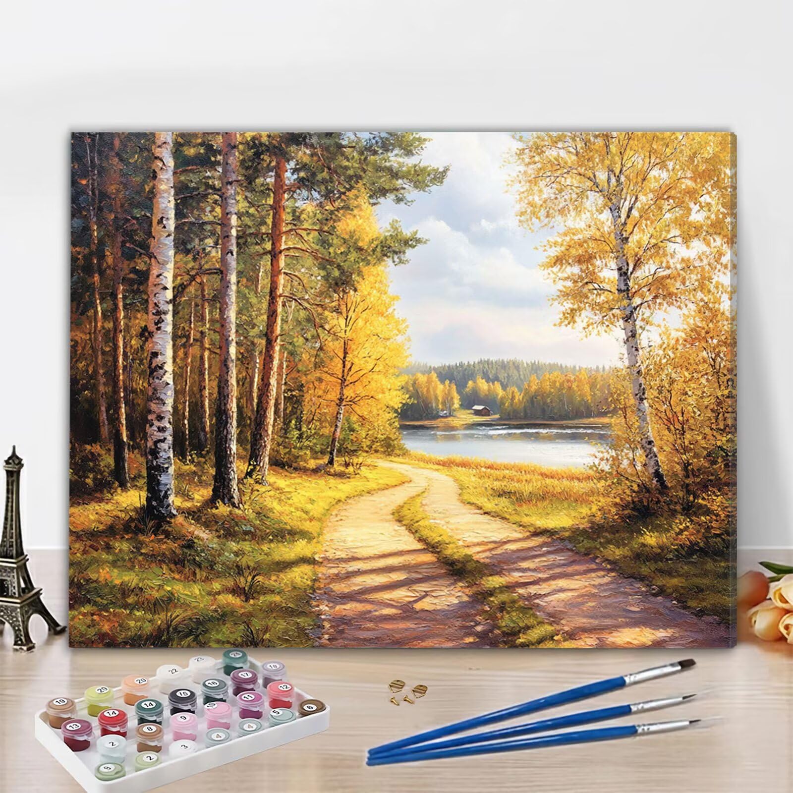 Dipingere con i Numeri Adulti Autunno Dipingere con i Numeri Albero Paint by Numbers Hobby Creativi Adulti Fai Da Te Tela di Pittura a Olio Kit, Decorazioni Donna Regalo 60x90cm Senza Cornice Y3-23