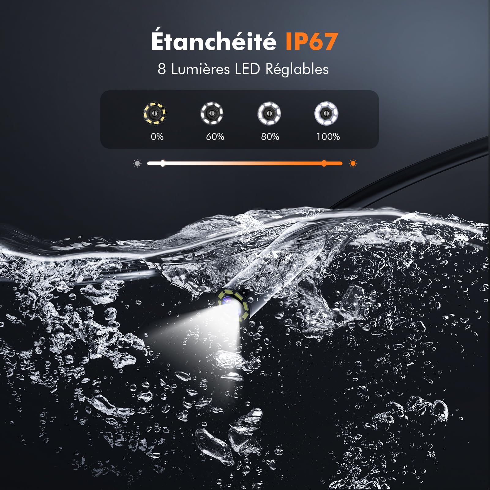 4.3" Camera Endoscopique, 1080 HD Camera Inspection Canalisation avec 8 LED Réglables,IP67 Étanche Endoscope Caméra d'inspection Industrielle 16.5FT/5M, 2600mAh