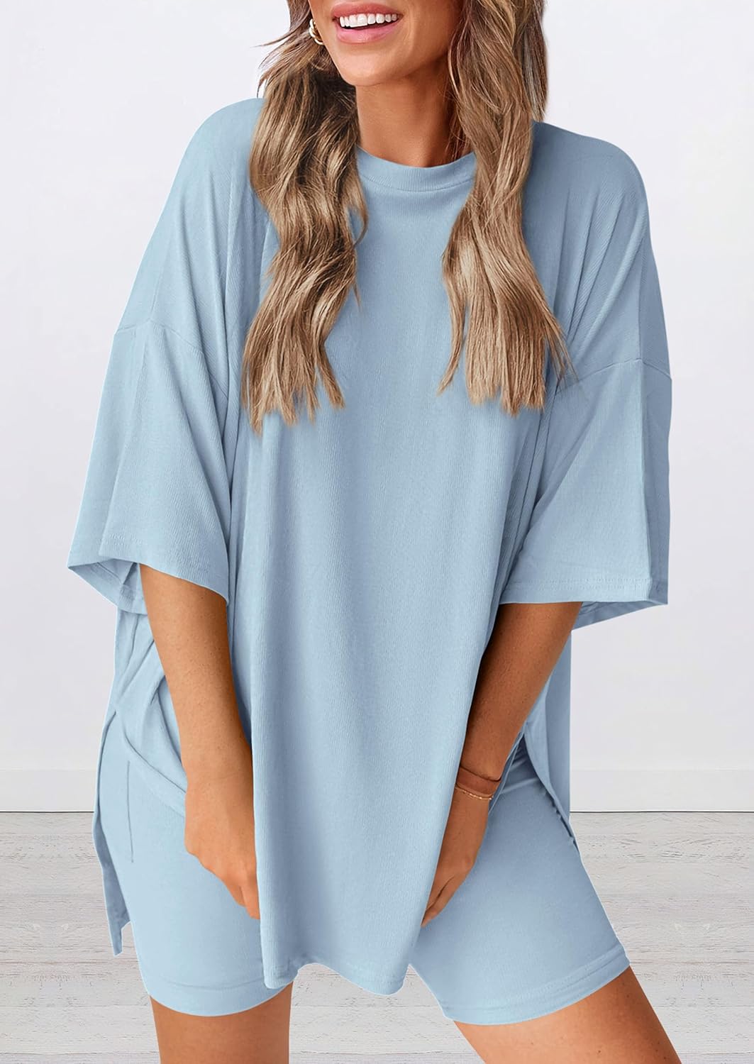 PRETTYGARDEN Women 2 Piece Lounge Set 2026 Summer Casual Oversized Shirts Biker Shorts Matching Airport Travel Outfit Clothes - Image 3