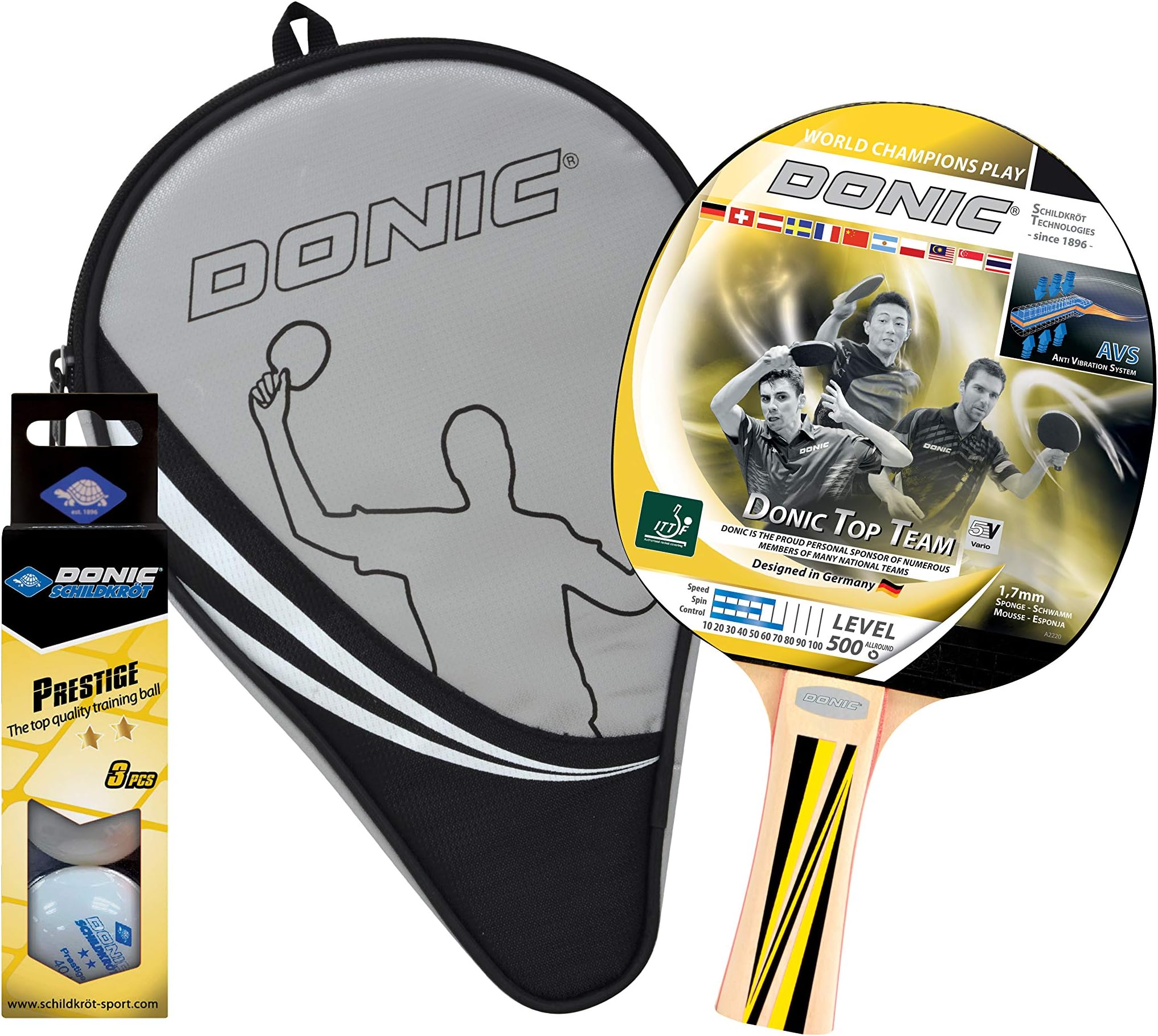 Top Team 500 Player Set All-Rounder Table Tennis Racket/Bat, Colour - Yellow/Black, Weight - 87 grams