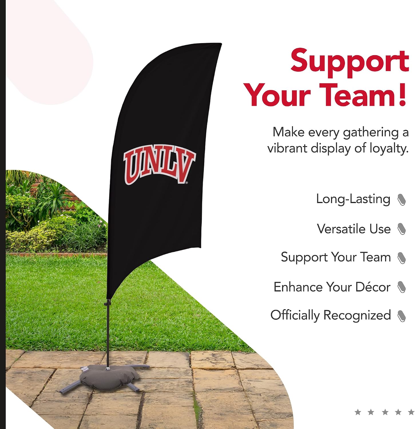 UNLV Rebels College Sports Printed Feather Flag - NCAA Licensed - Super Polyester - School Banner (Black, Red, White) (7.5' Cross Base)