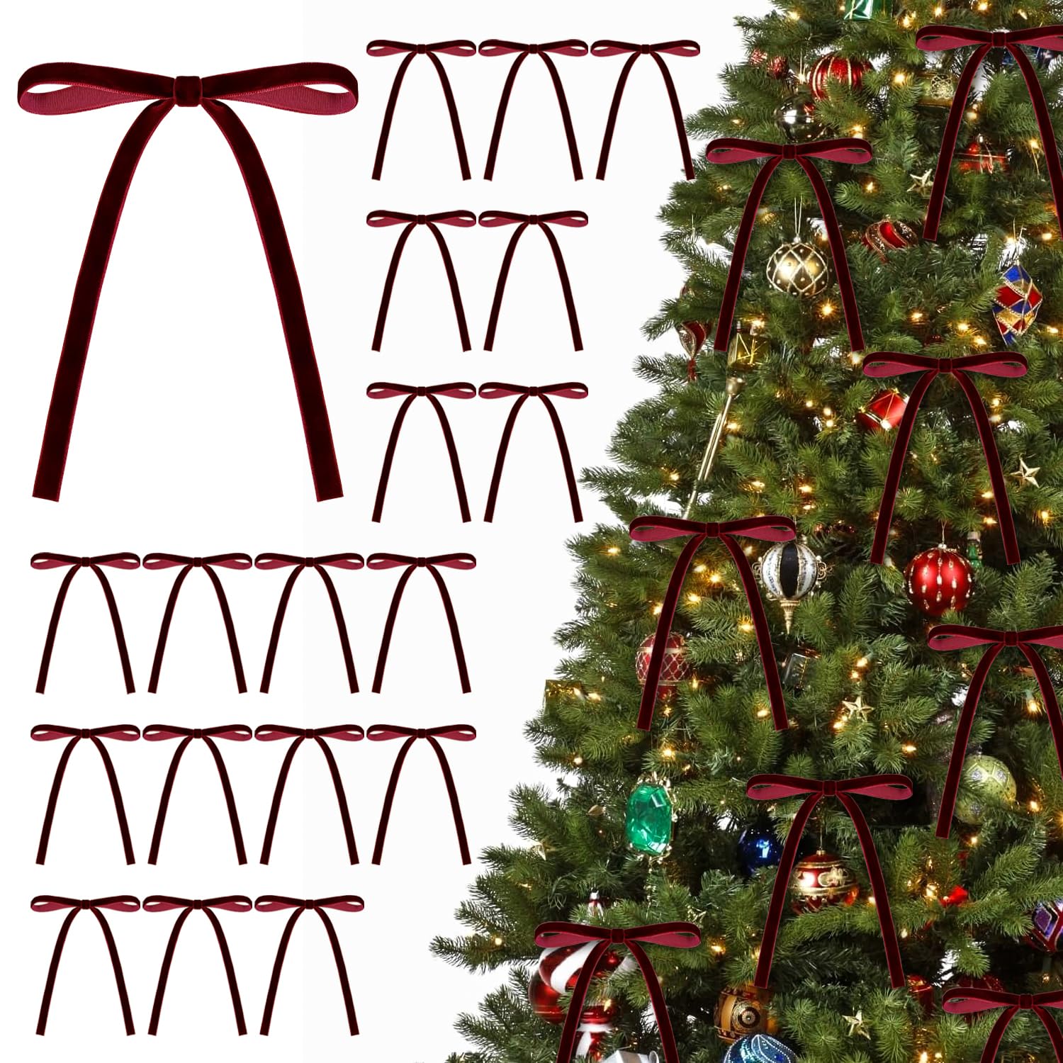 KKSTY 30Pcs Burgundy Velvet Bows for for Christmas Tree Decorations, Vintage Style Wine Red Velvet Ribbon Bows for Xmas Tree, Gift Wrapping, Wreaths, Garlands, Wedding, Party, Home Decor,5x7 Inches โ image 1