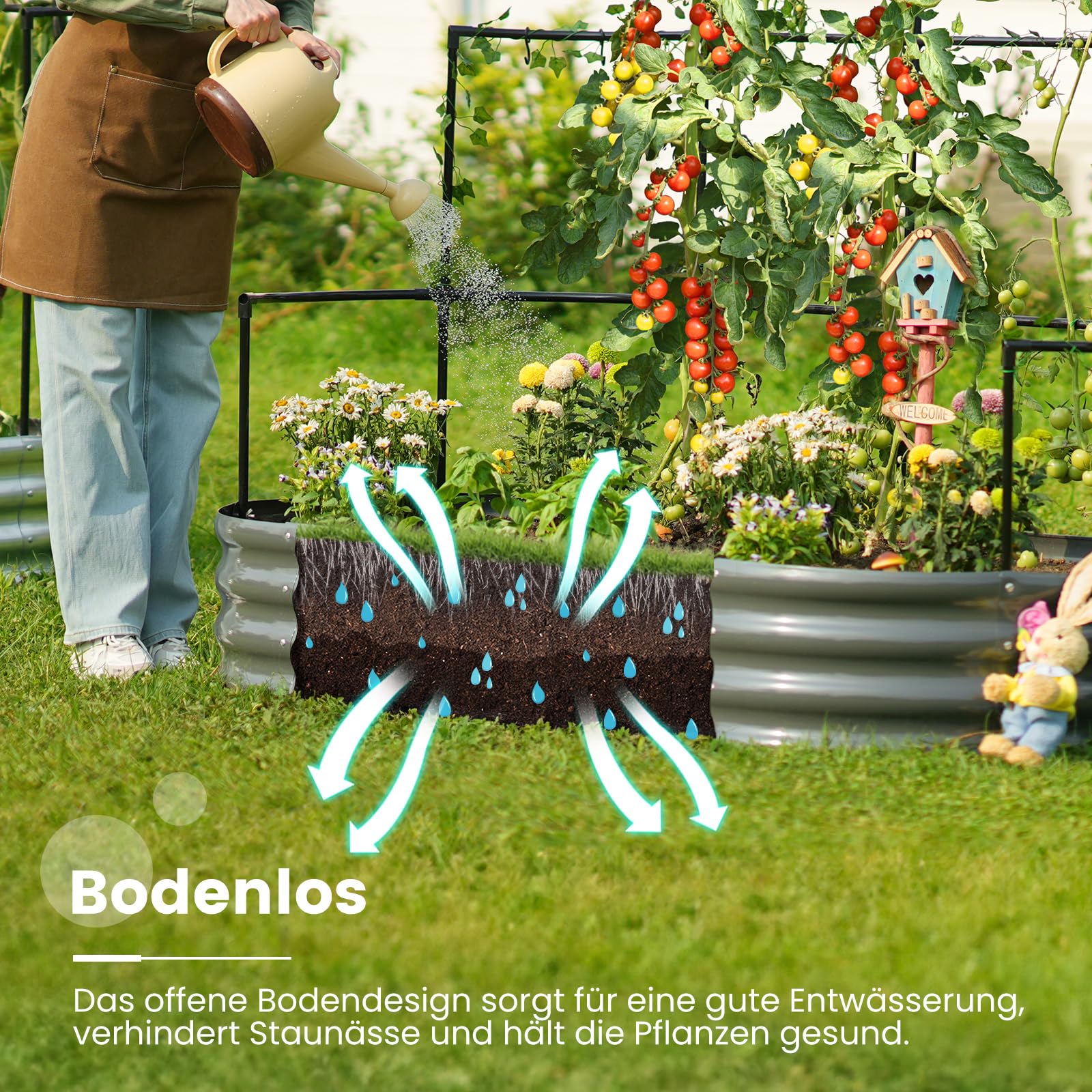 KHW bloembak met centraal trellis, L 100 cm, 110 liter