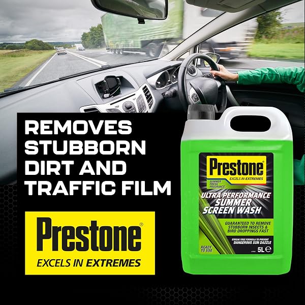 Prestone Screenwash, Ready To Use Screen Wash For Cars, High Performance Cleaning With Streak Free Formula, Maximum Visibility Summer Windscreen Washer Fluid, Removes Stubborn Dirt, 5L Bottle - 4