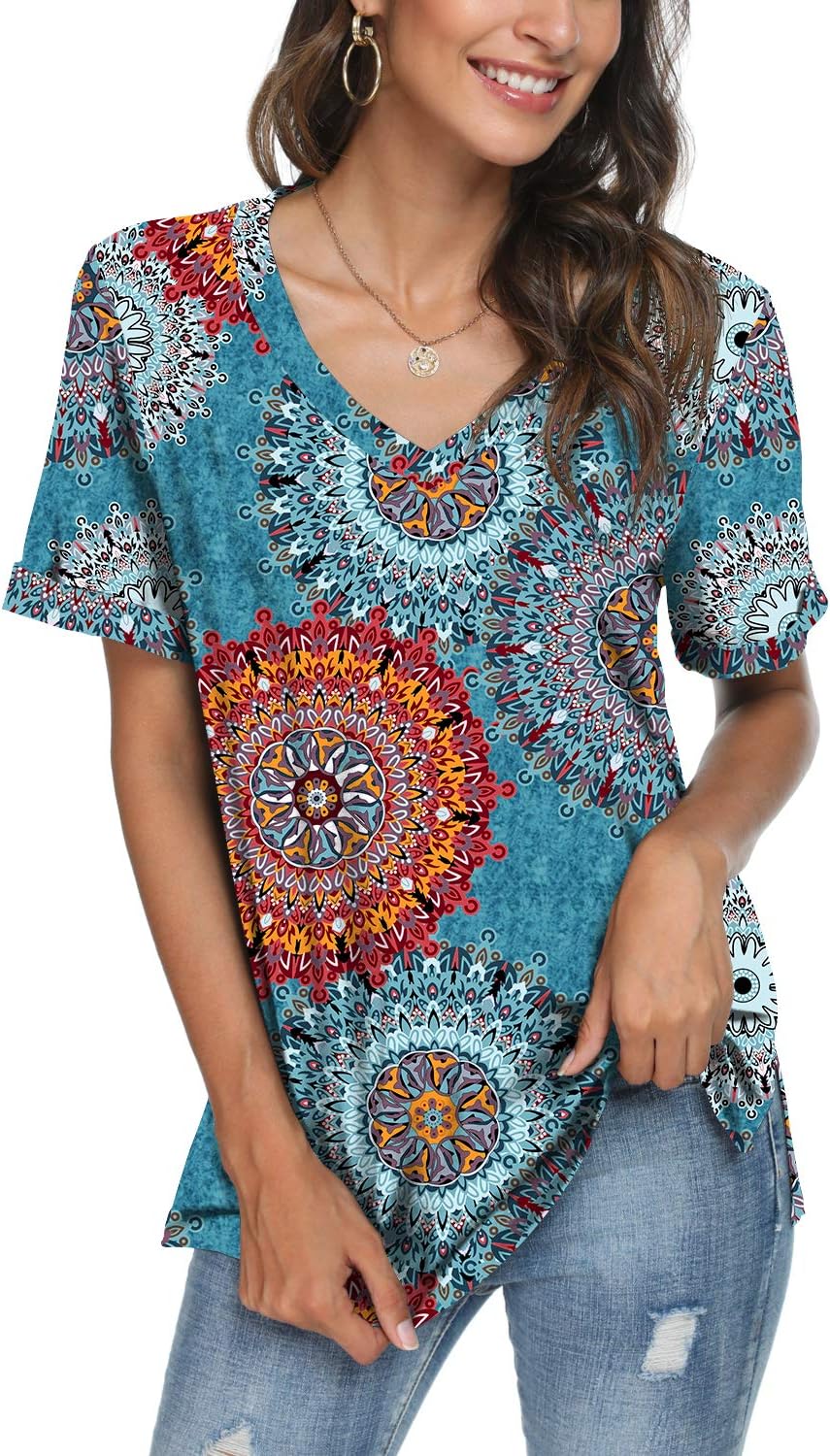 Women's Summer V Neck Plain Tshirts Short/Long Sleeve Tunic Tops Comfort Loose Fitting Blouse Shirt Lightweight Soft Tees
