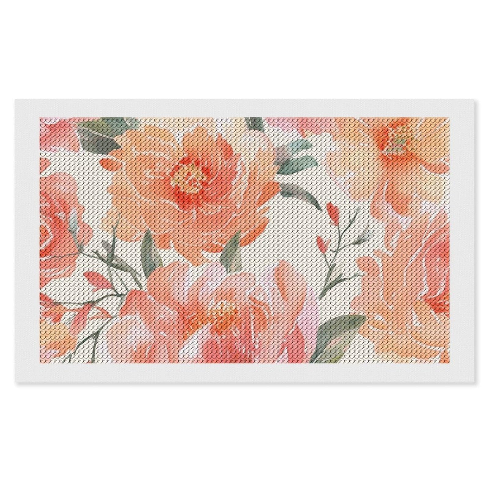NONHAI Diamond Painting Kits for Adults - DIY Diamond Art Kits for Beginners - Full 5D Paint Drill Diamond Dots Paintings- Peach Peony Diamonds Pictures Gem Art and Craft Wall Decor 12"x20"