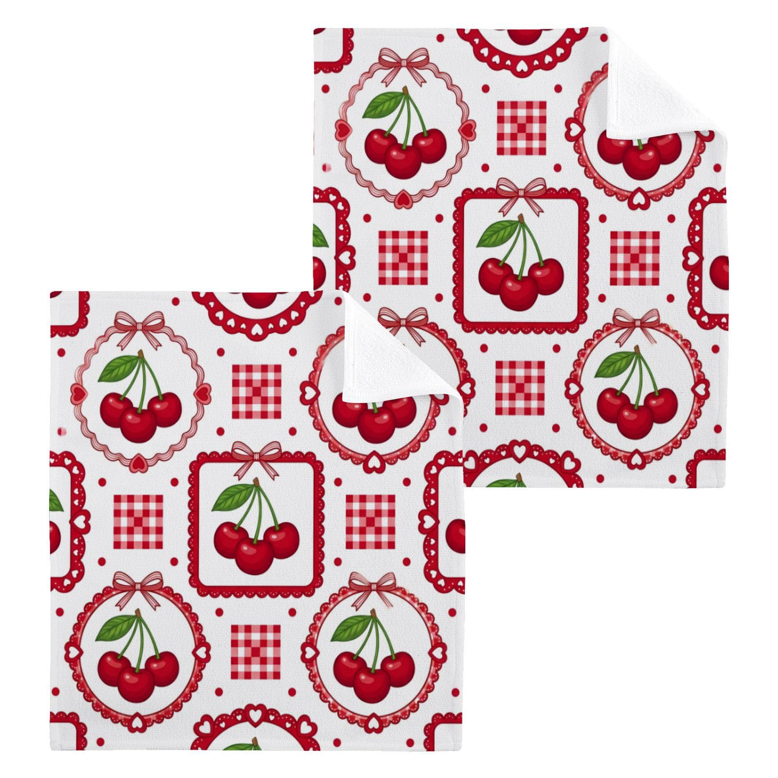 BOESI Cherry Checker Frame 12x12in Cotton Washcloth,Face Towel