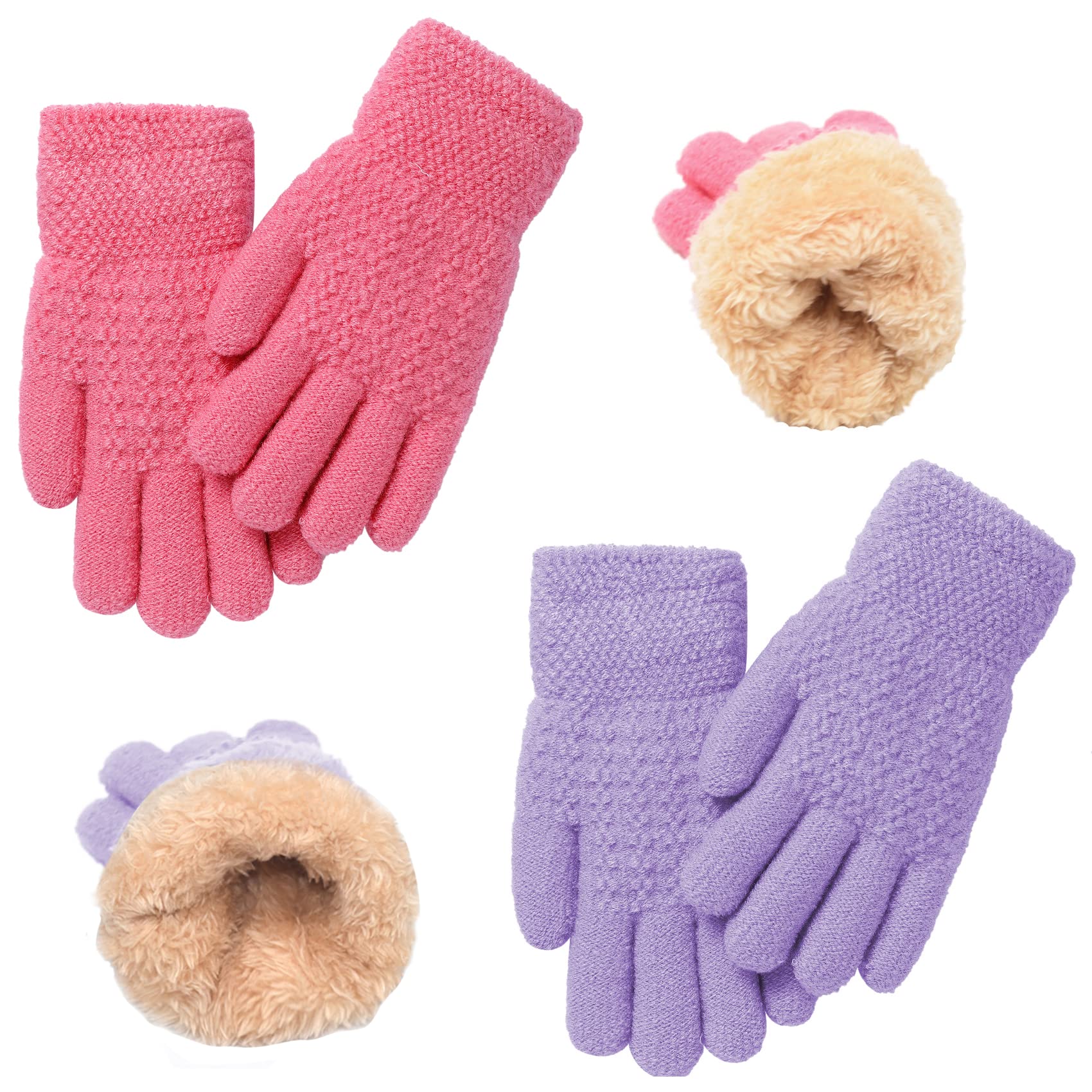 FENELY Winter Gloves for Boys Girls - Kids Warm Knit Thermal Cable Knitted Gloves Wool Fleece Lined Mittens for Cold Weather