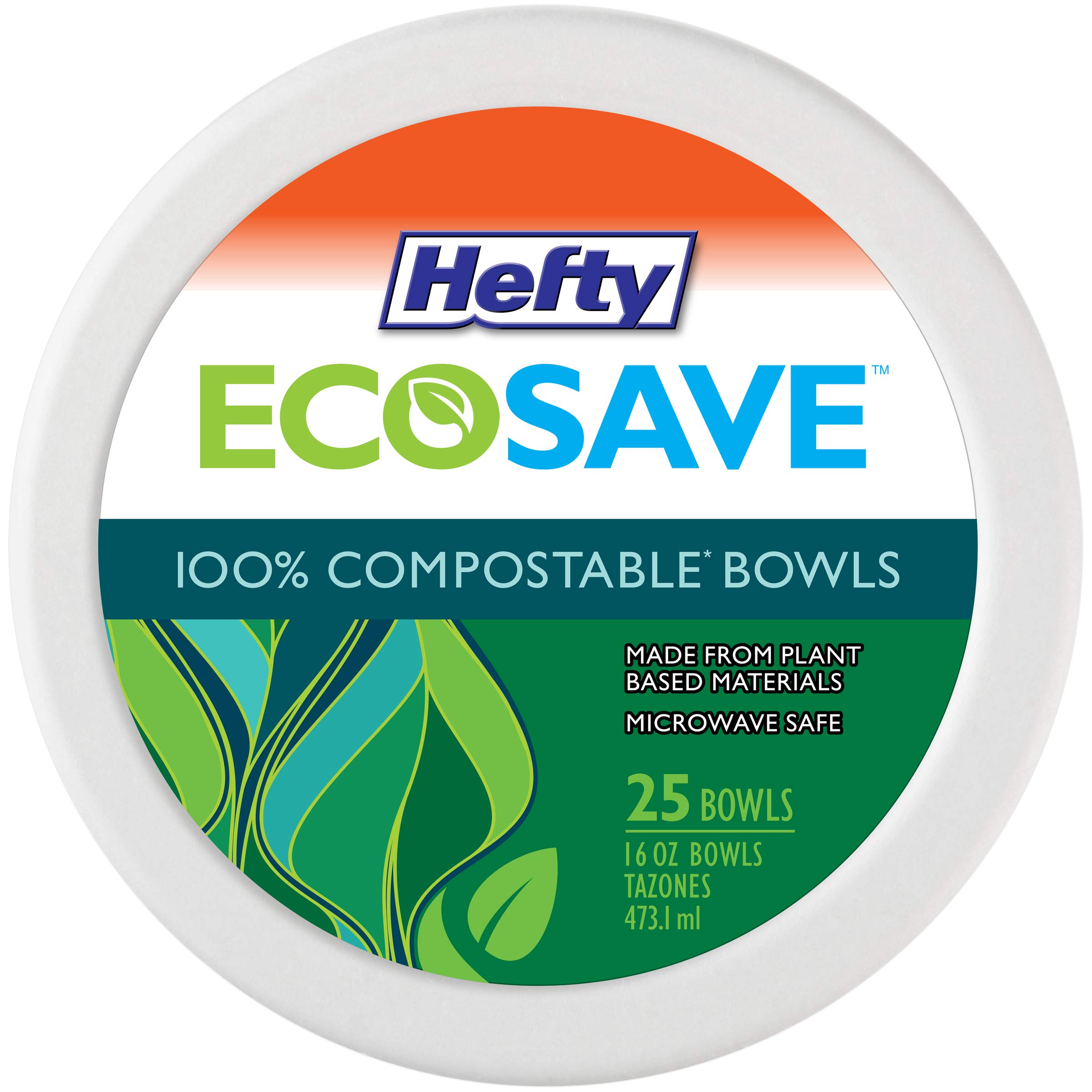 Hefty ECOSAVE Compostable Paper Bowls, 16 Ounce, 25 Count