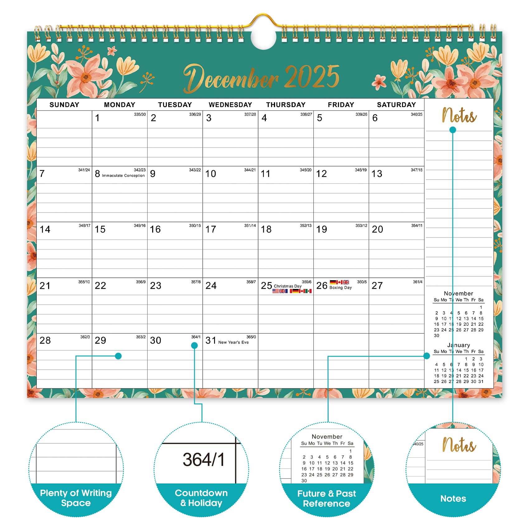 2026 Calendar Monthly Wall Calendar from October 2025 to June 2027 11 5 x 14 7 Spiral Binding — view 2