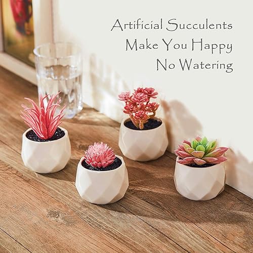 Miniatura 2 de CADNLY Pequeña planta falsa de escritorio  Decoración de escritorio rosa para mujer  Plantas suculentas artificiales  Suculentas artificiales en