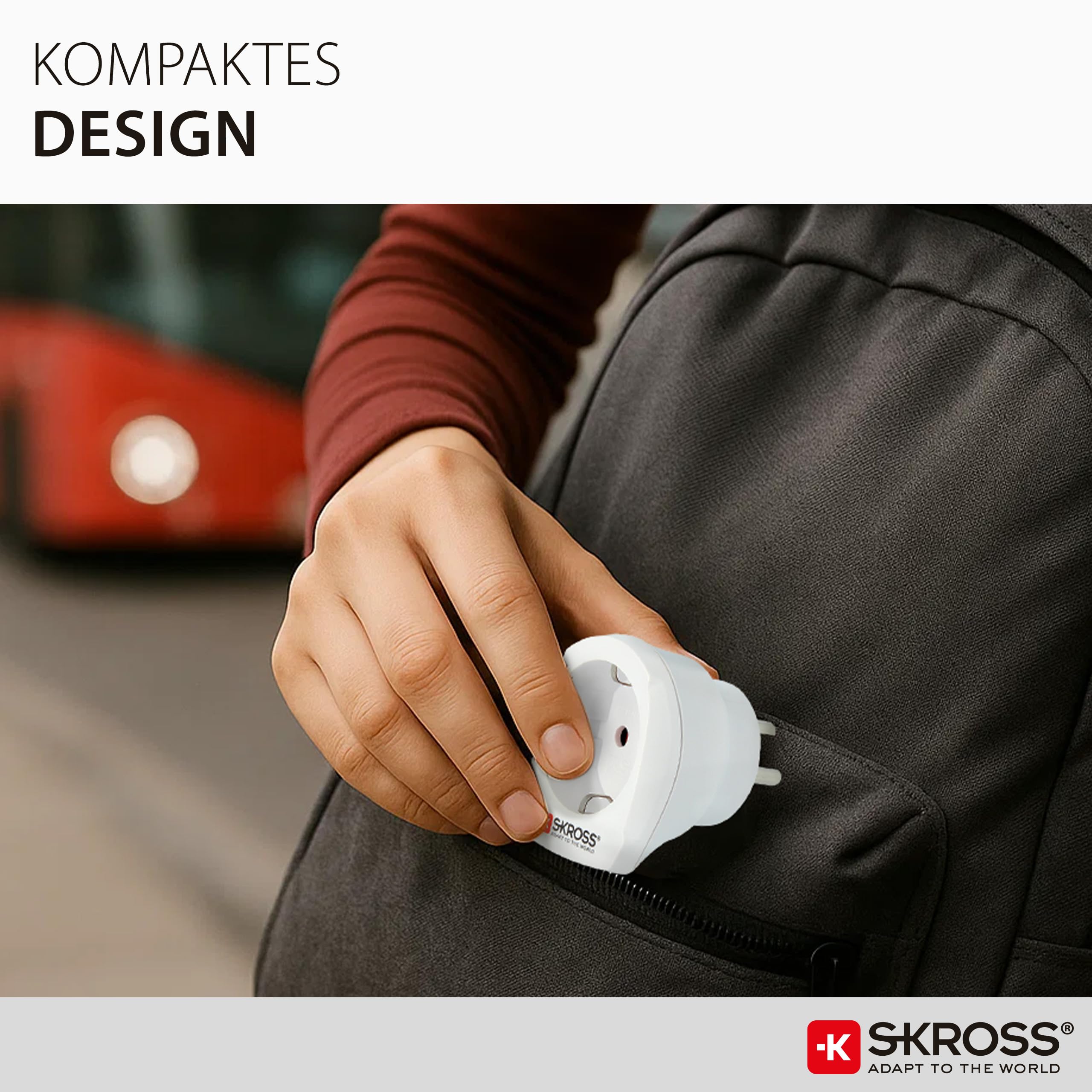 SKROSS Wtyczka podróżna z USB - Niemcy do Danii - adapter podróżny do stosowania urządzeń z wtyczką Schuko lub Euro w Danii