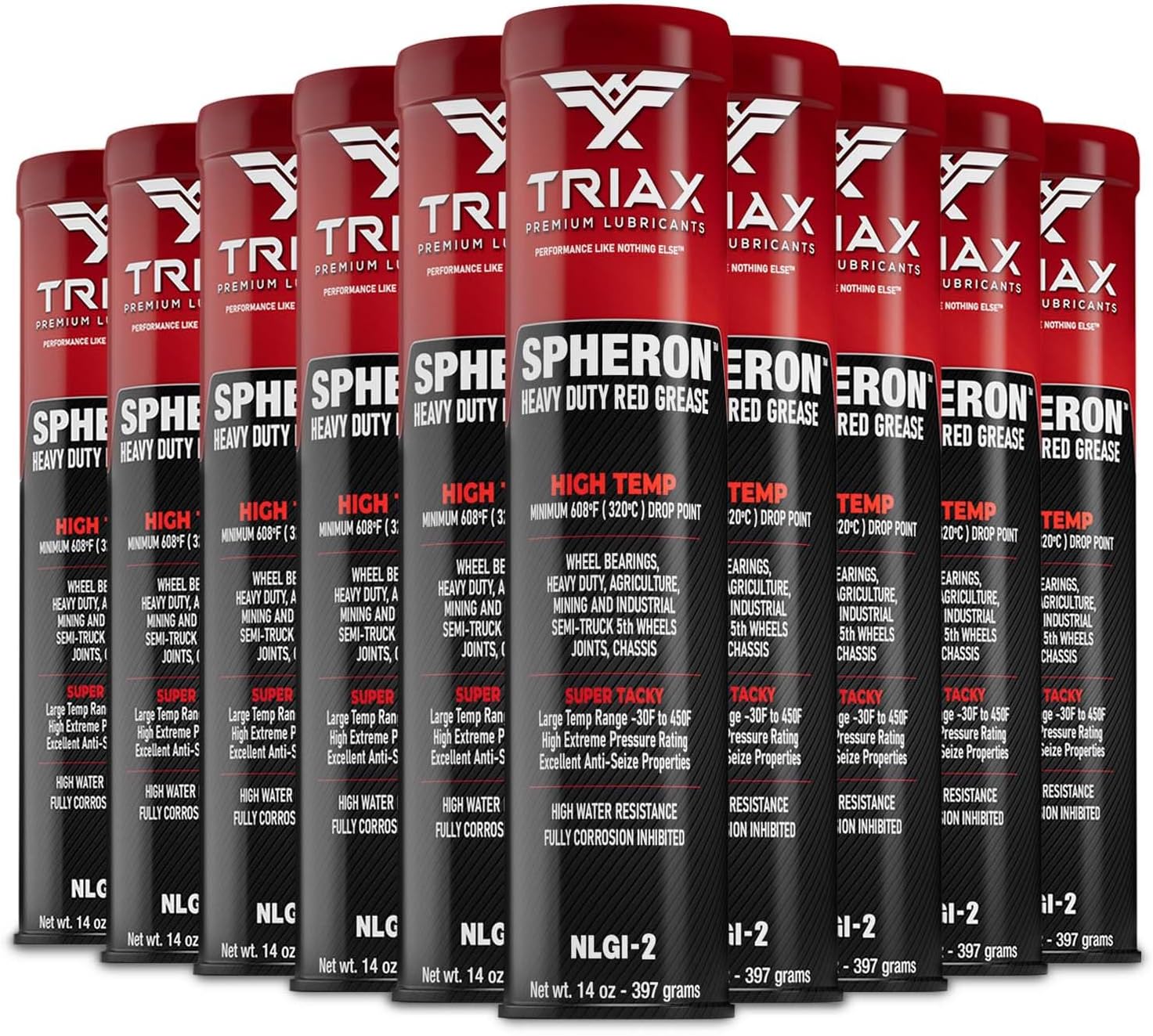 Spheron HT-2 Grease, Red Wheel Bearing, Lithium Complex, High Temp 550F, Ultra Tacky, Extreme Pressure, Virtually Waterproof, 14 Oz Cartridge (10 Tube Pack)