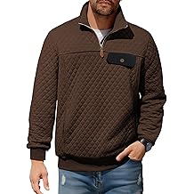 Men's Quilted Sweatshirt Casual Long Sleeve Outdoor Stand Collar Quarter-Zip Pullover Sweatshirts