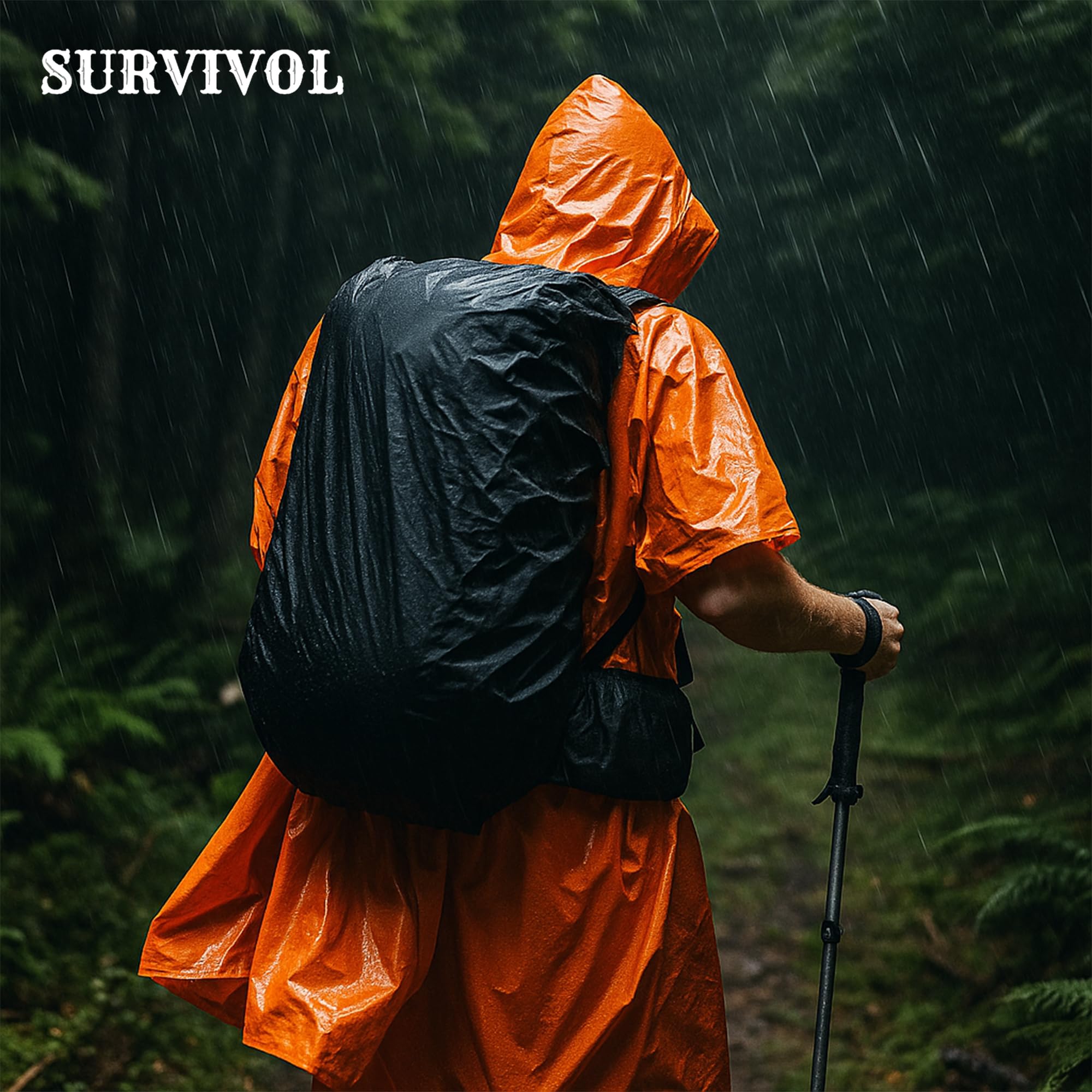Poncho Impermeable 4 Pc - Kit Supervivencia 72 Horas Equipada - Poncho Lluvia - Manta Termica Supervivencia Reversible con Capucha para Retención de Calor y Lluvia - Resistente al Viento.