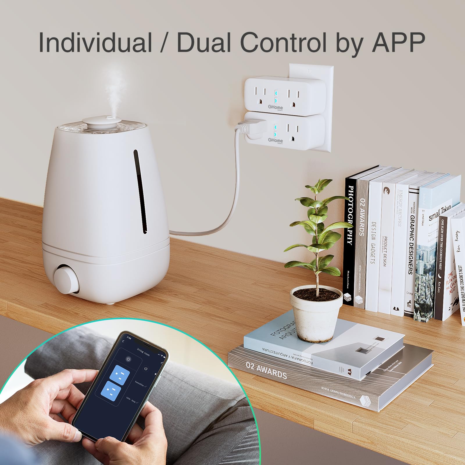 15A Dual Smart Plug 4 Pack GHome Smart Plugs That Work with Alexa and Google Home 2-in-1 Compact — view 3