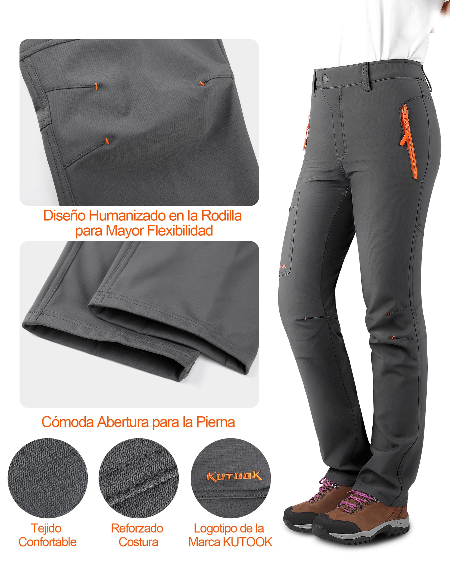 KUTOOK Pantalones Softshell Mujer Invierno Pantalones Deporte Impermeables para Montaña Trekking Senderismo Escalada con Forro Polar(HP311)